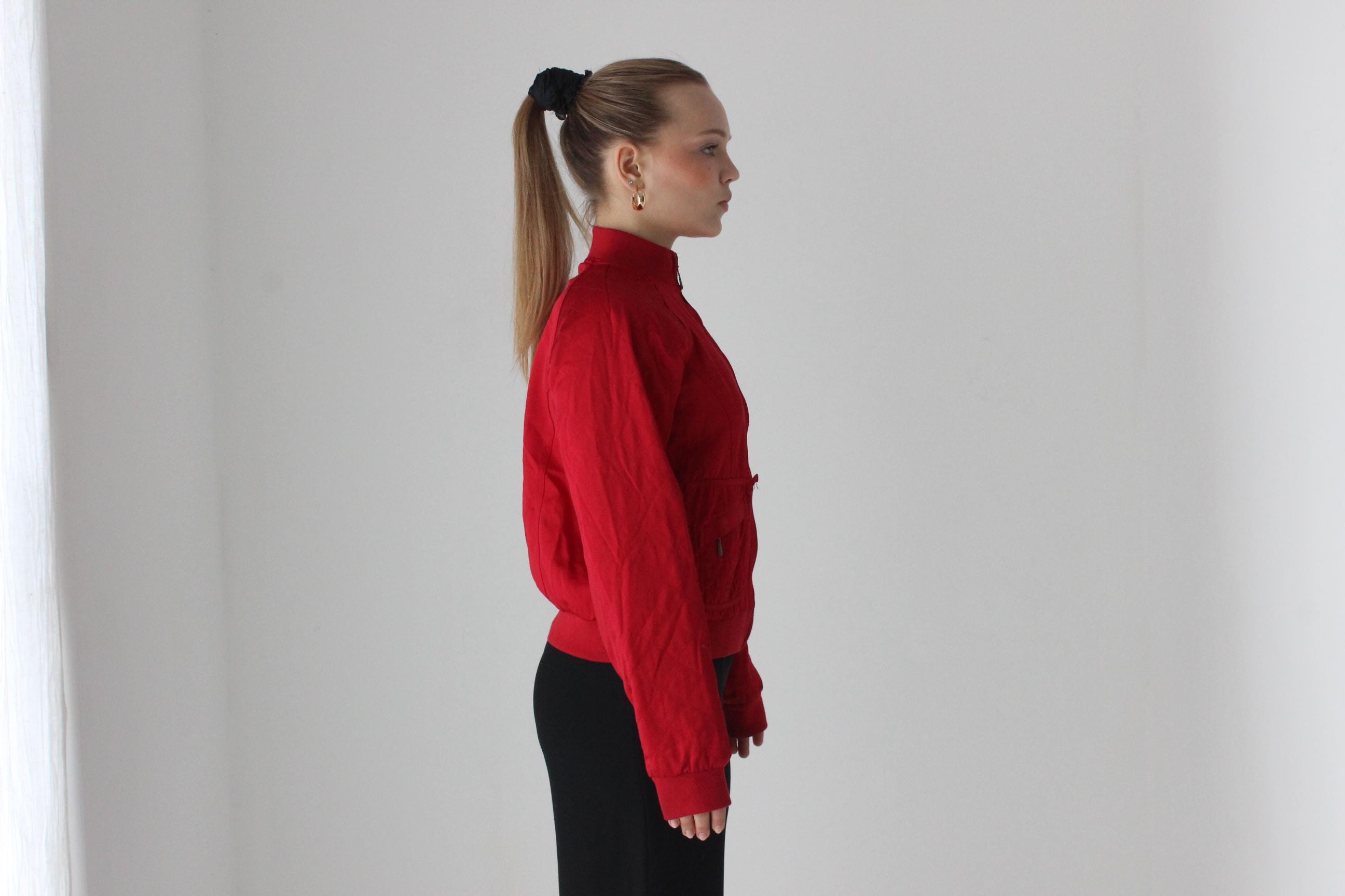 80s Bill Blass Red Satin Quilted Bomber