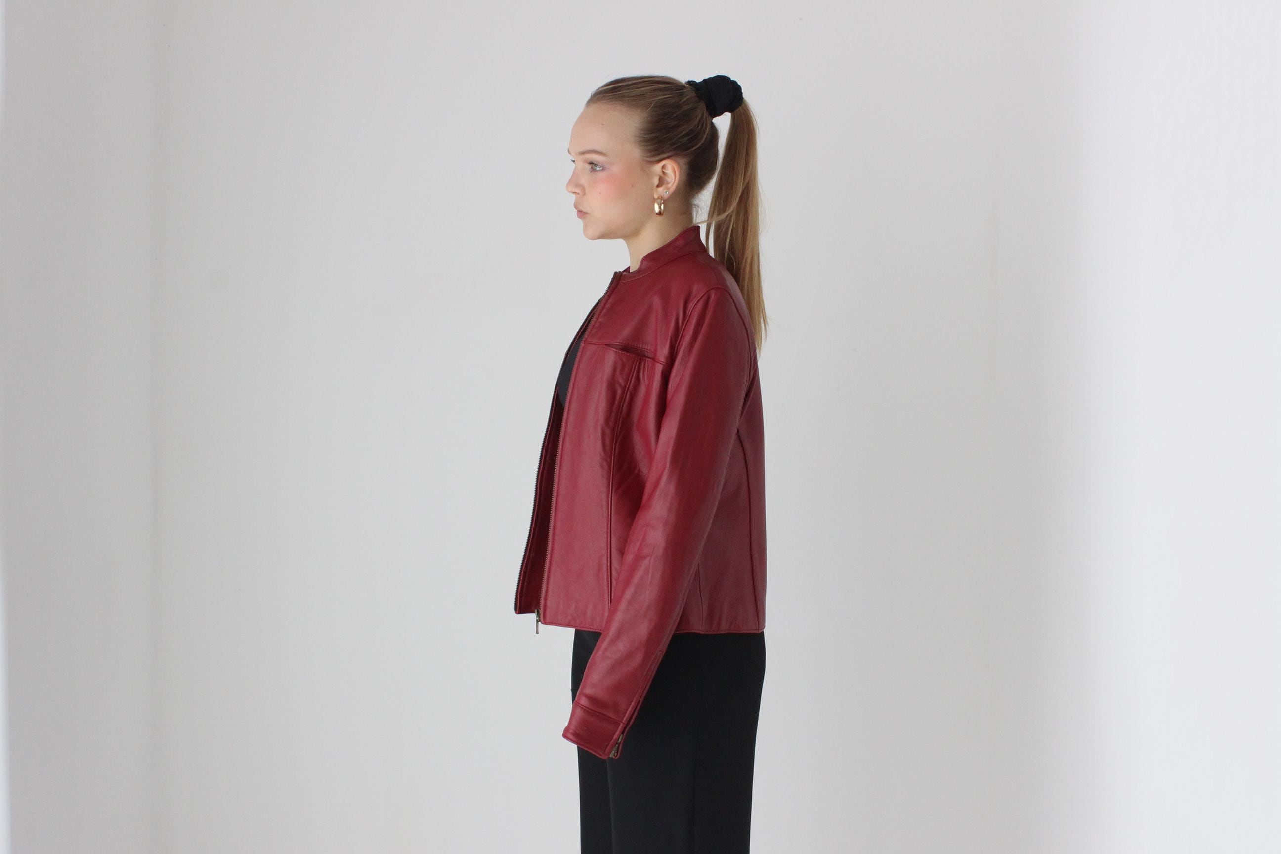 Y2K Mulberry Leather Zip Up Fitted Leather Jacket
