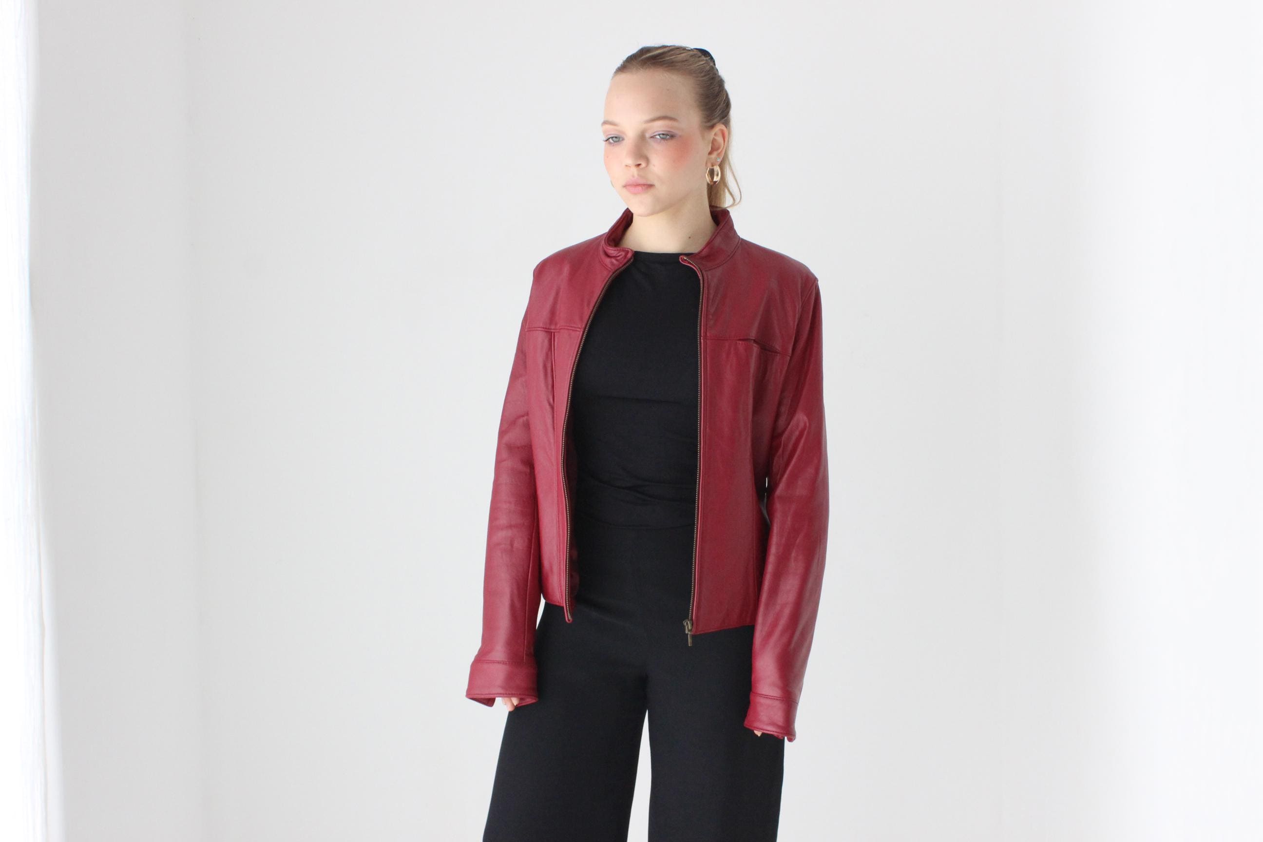Y2K Mulberry Leather Zip Up Fitted Leather Jacket