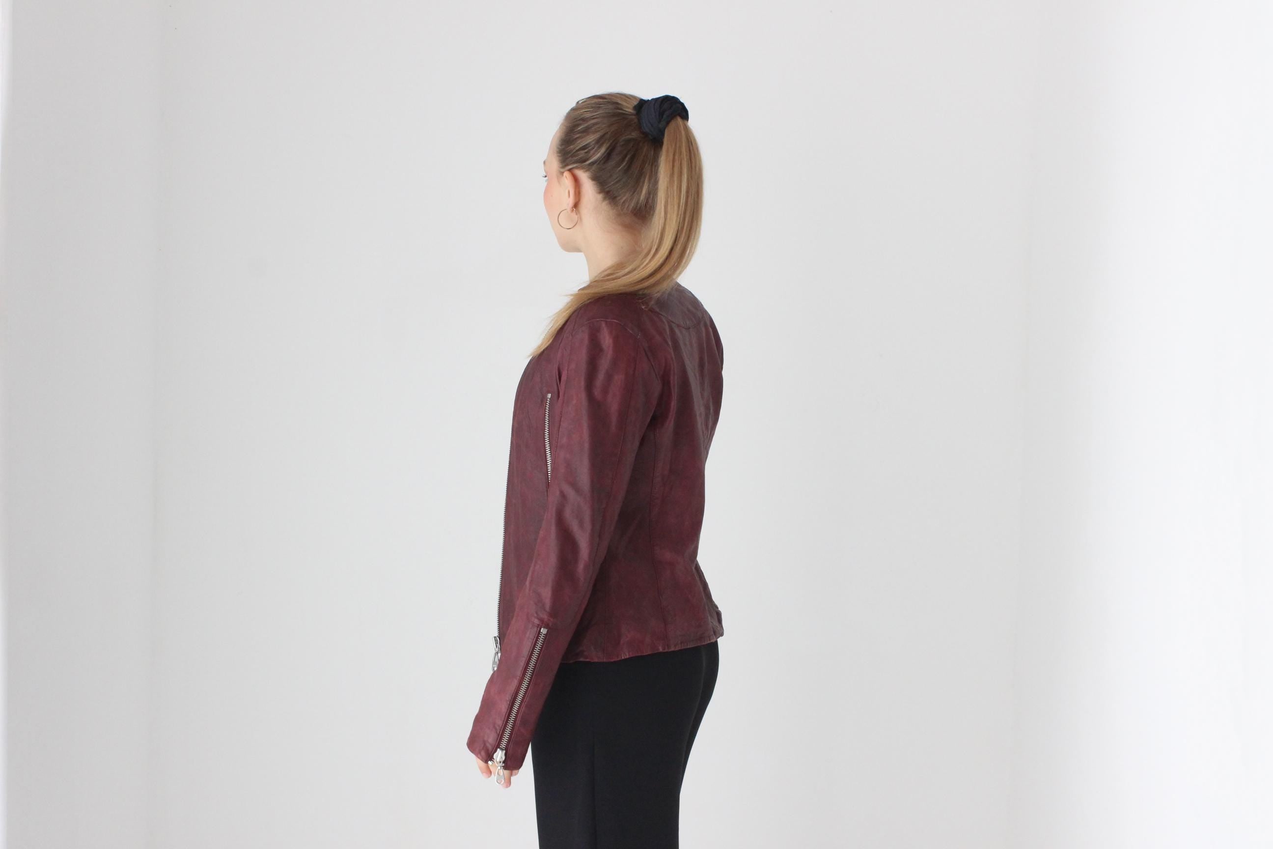 2000s Lambskin Leather Designer DOMA 'Distressed' Leather Moto Jacket