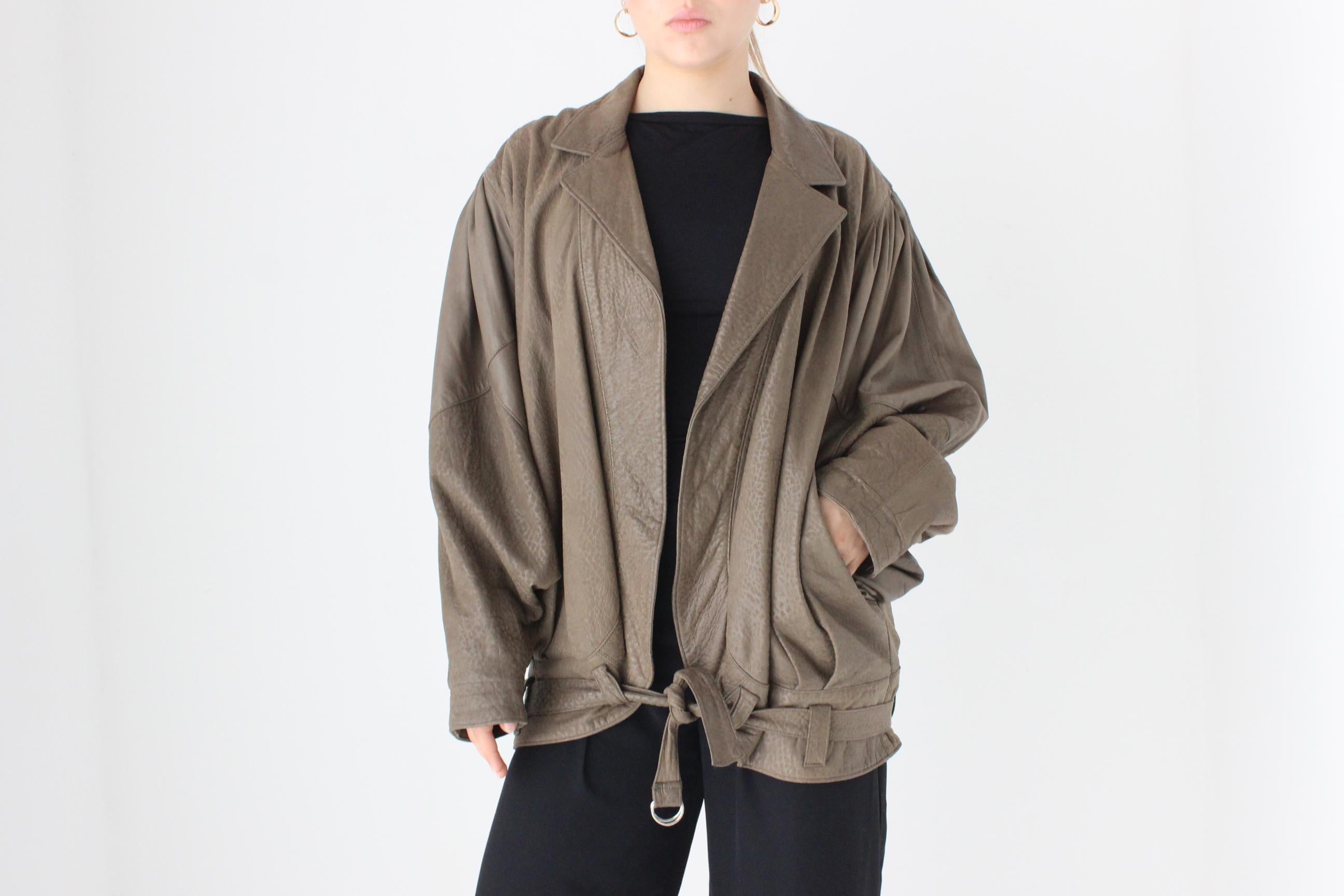 80s Softest Olive Leather Batwing Bomber