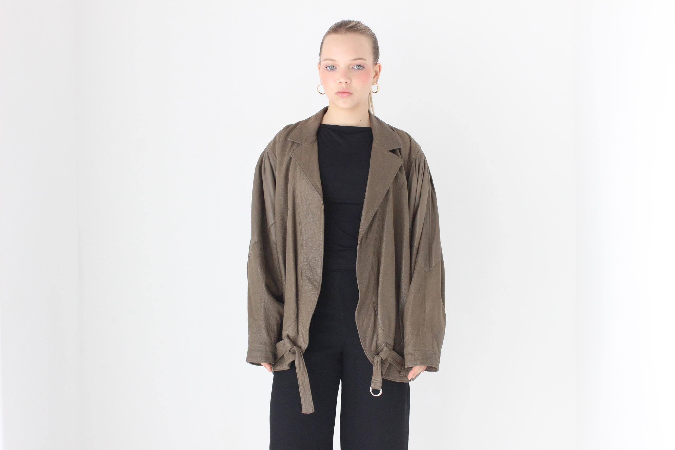 80s Softest Olive Leather Batwing Bomber