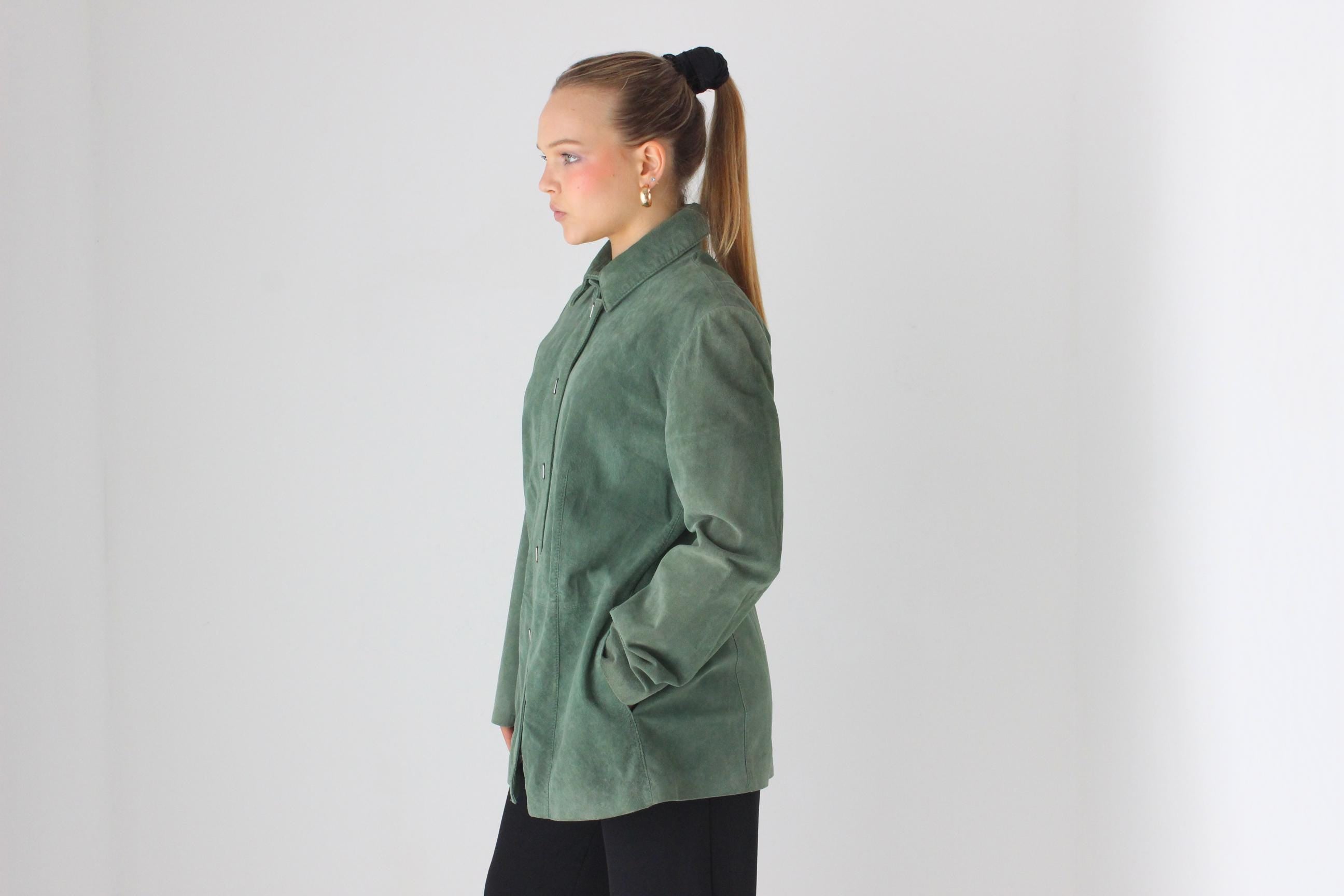 90s Moss Green Suede Coat