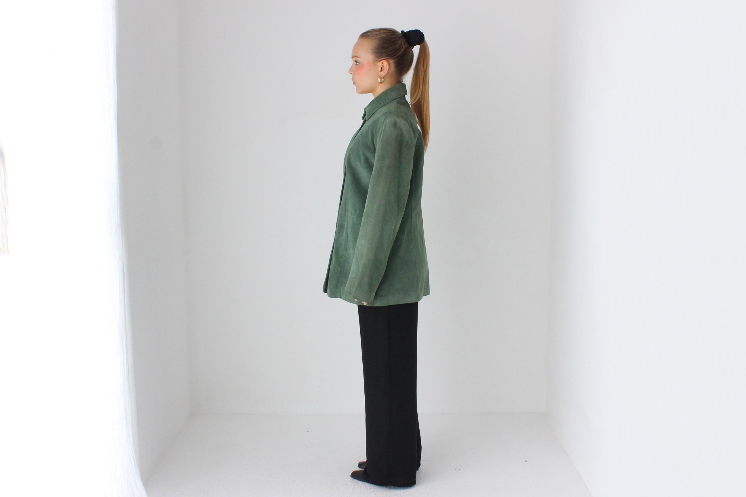 90s Moss Green Suede Coat