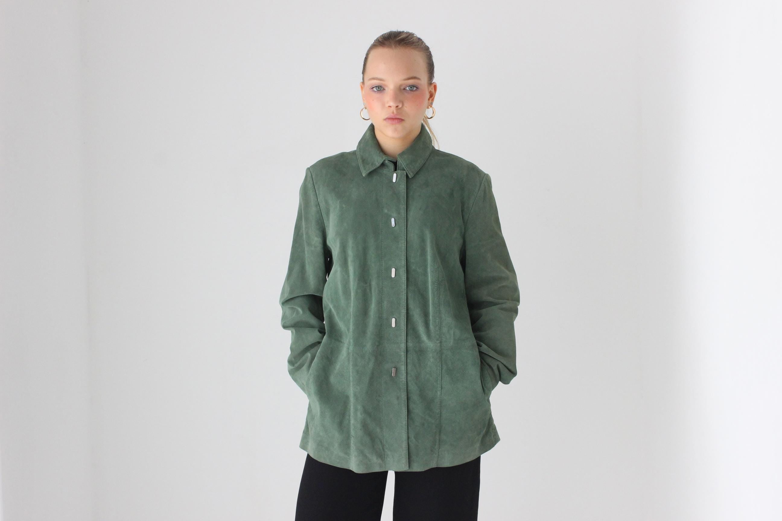 90s Moss Green Suede Coat
