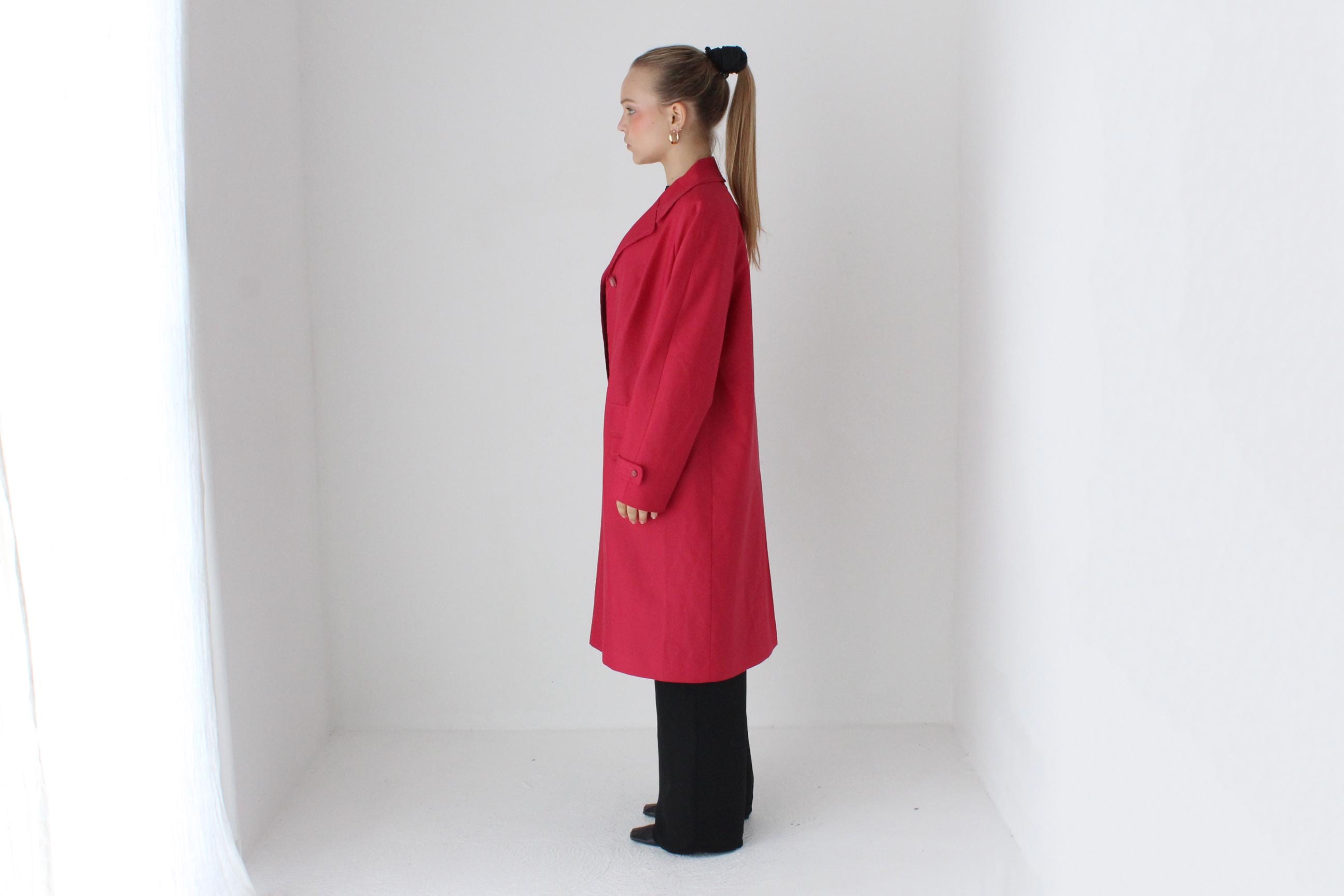 80s Raspberry David Jones Button Front Trench Coat