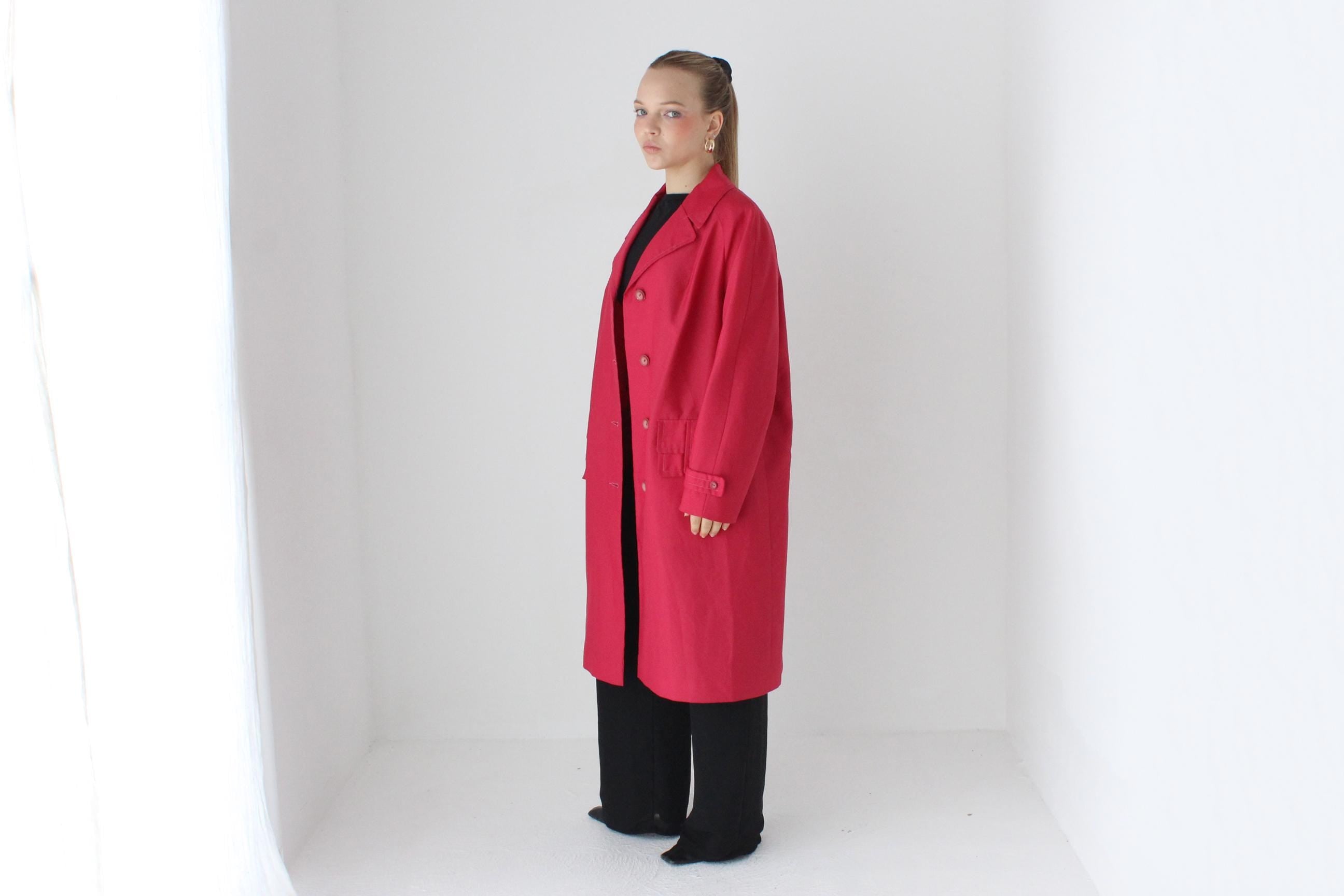 80s Raspberry David Jones Button Front Trench Coat