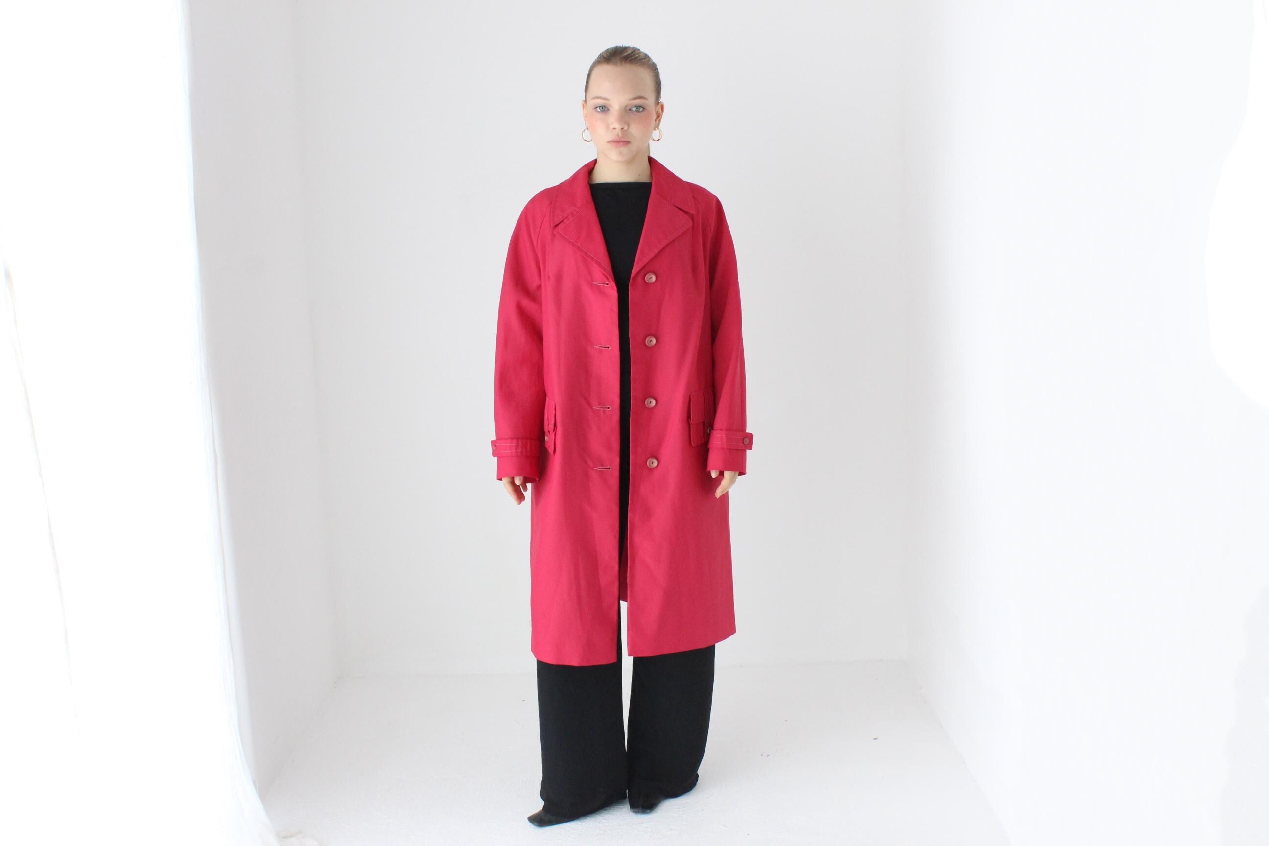 80s Raspberry David Jones Button Front Trench Coat
