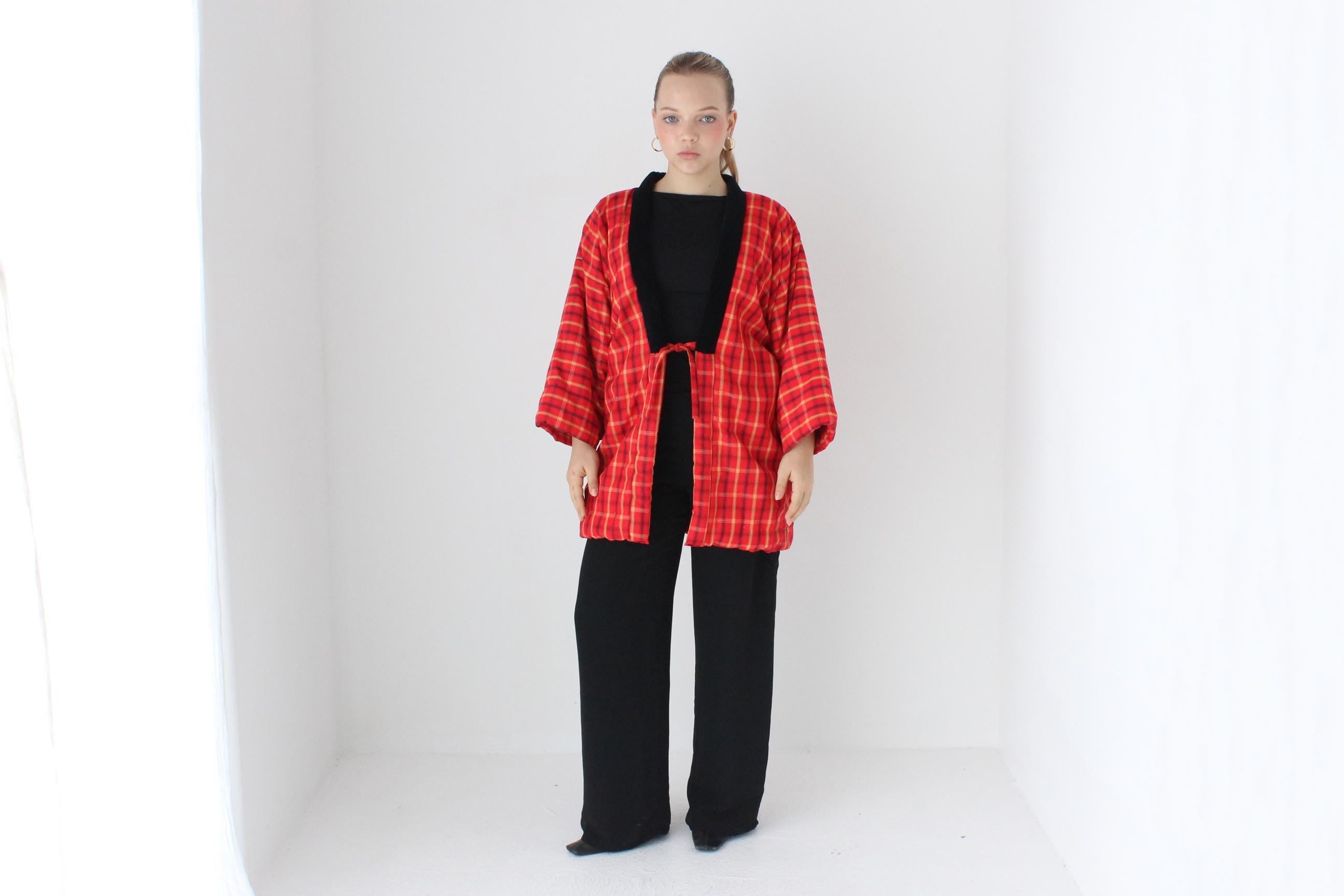Vintage Japanese Quilted Padded Pillowy Kimono Hanten Jacket