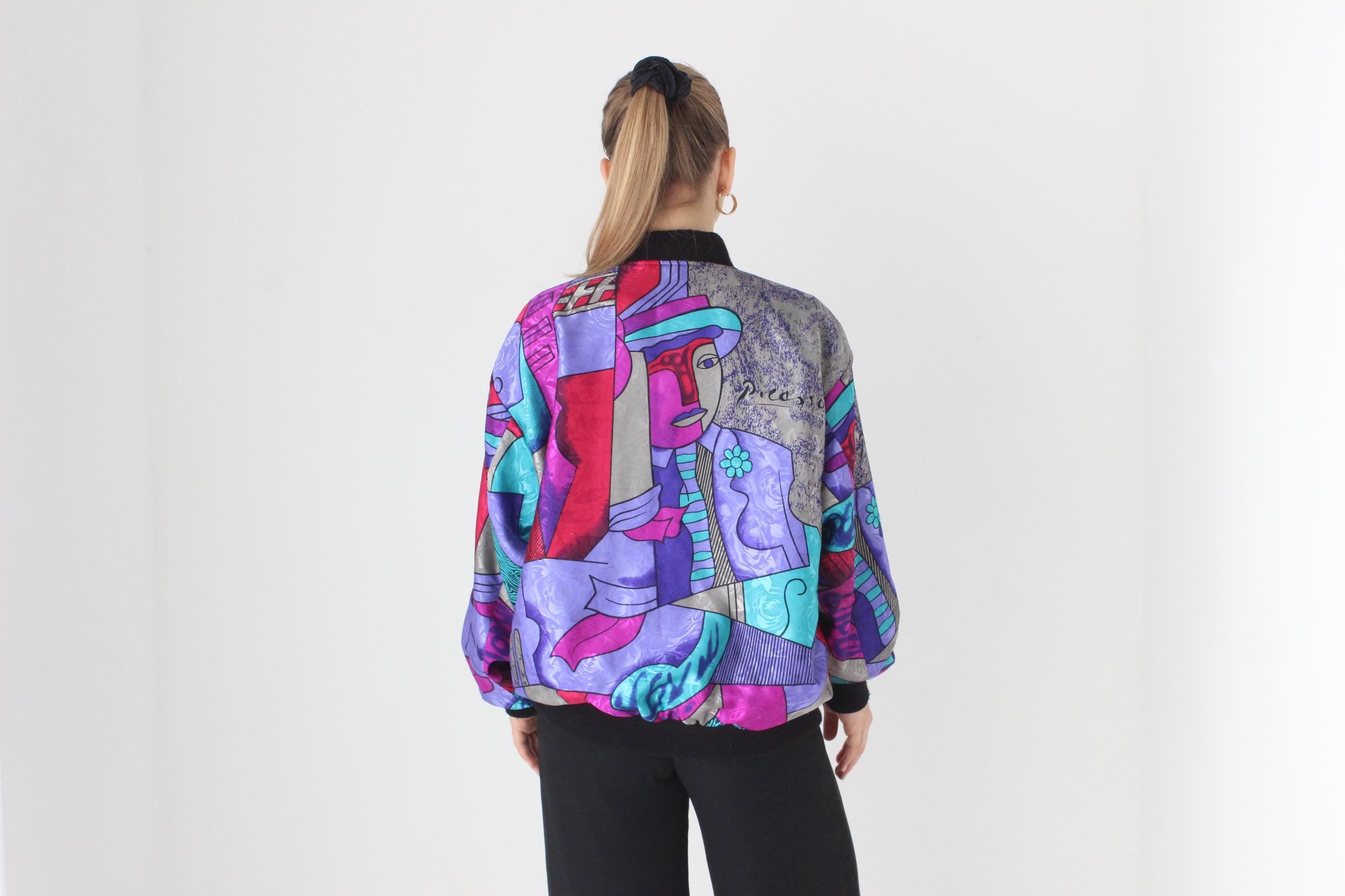 80s PICASSO Wearable Art REVERSIBLE Bomber Jacket - Unisex