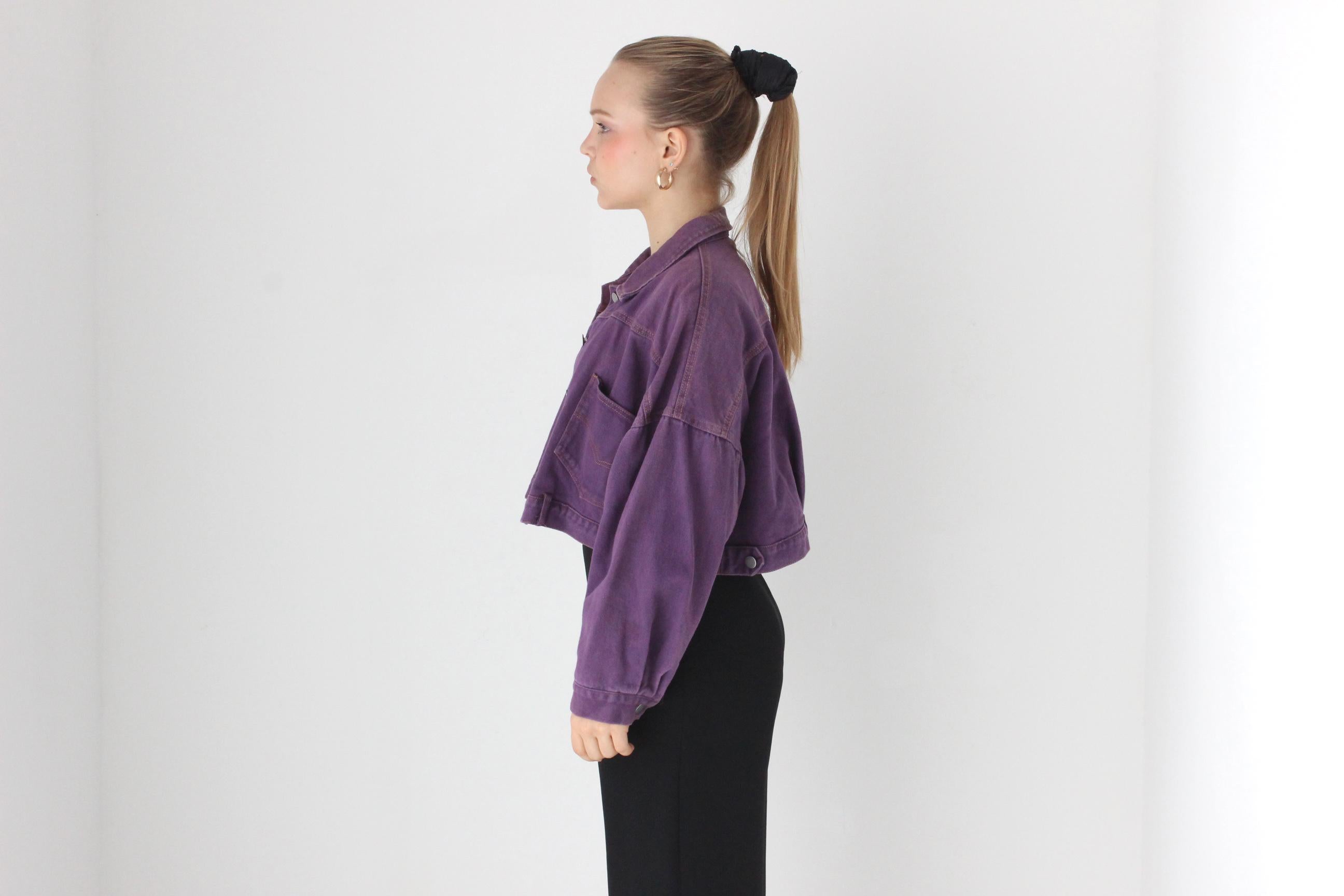 Y2K Slouchy Purple Cropped Denim Jacket
