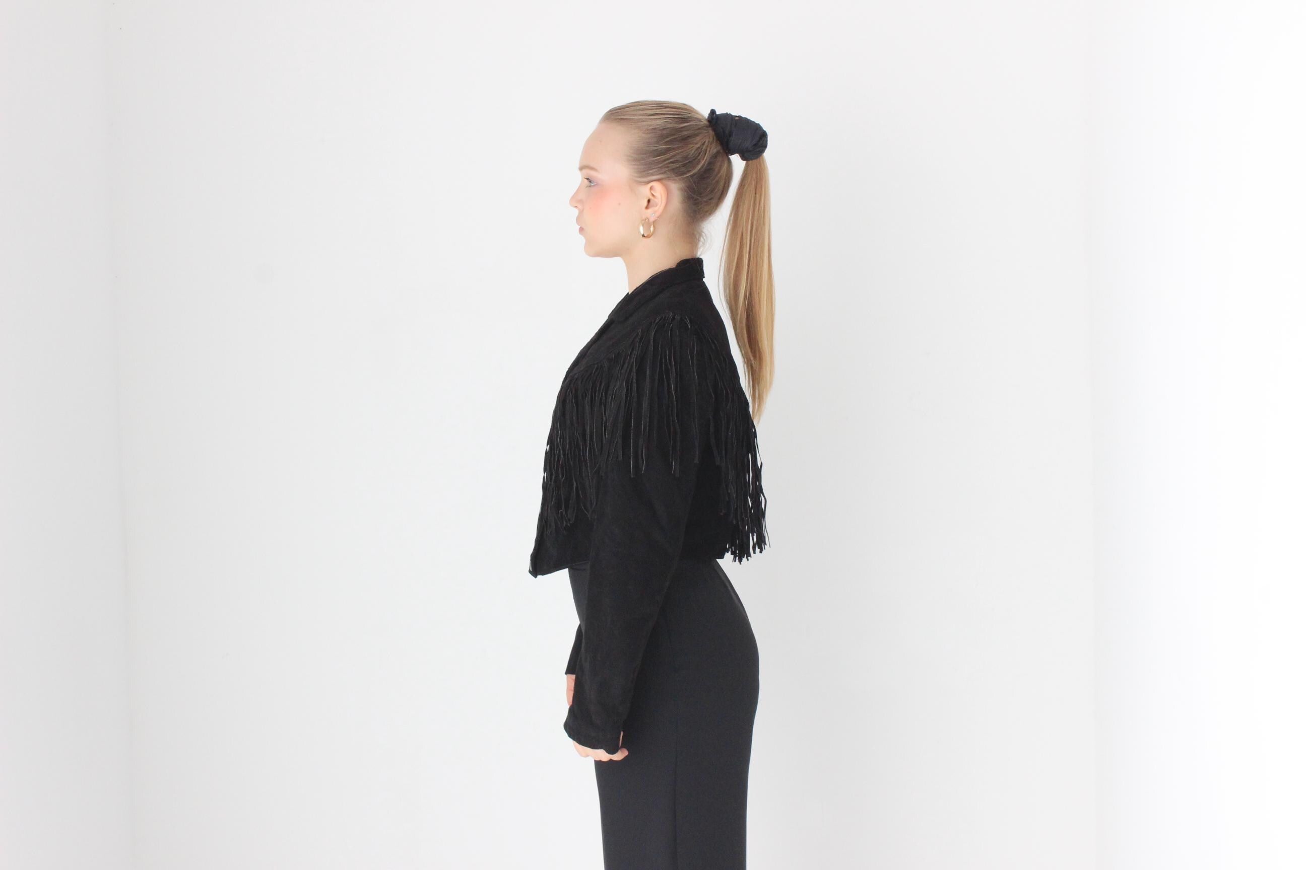 80s Fringed Suede Cropped Western Bomber