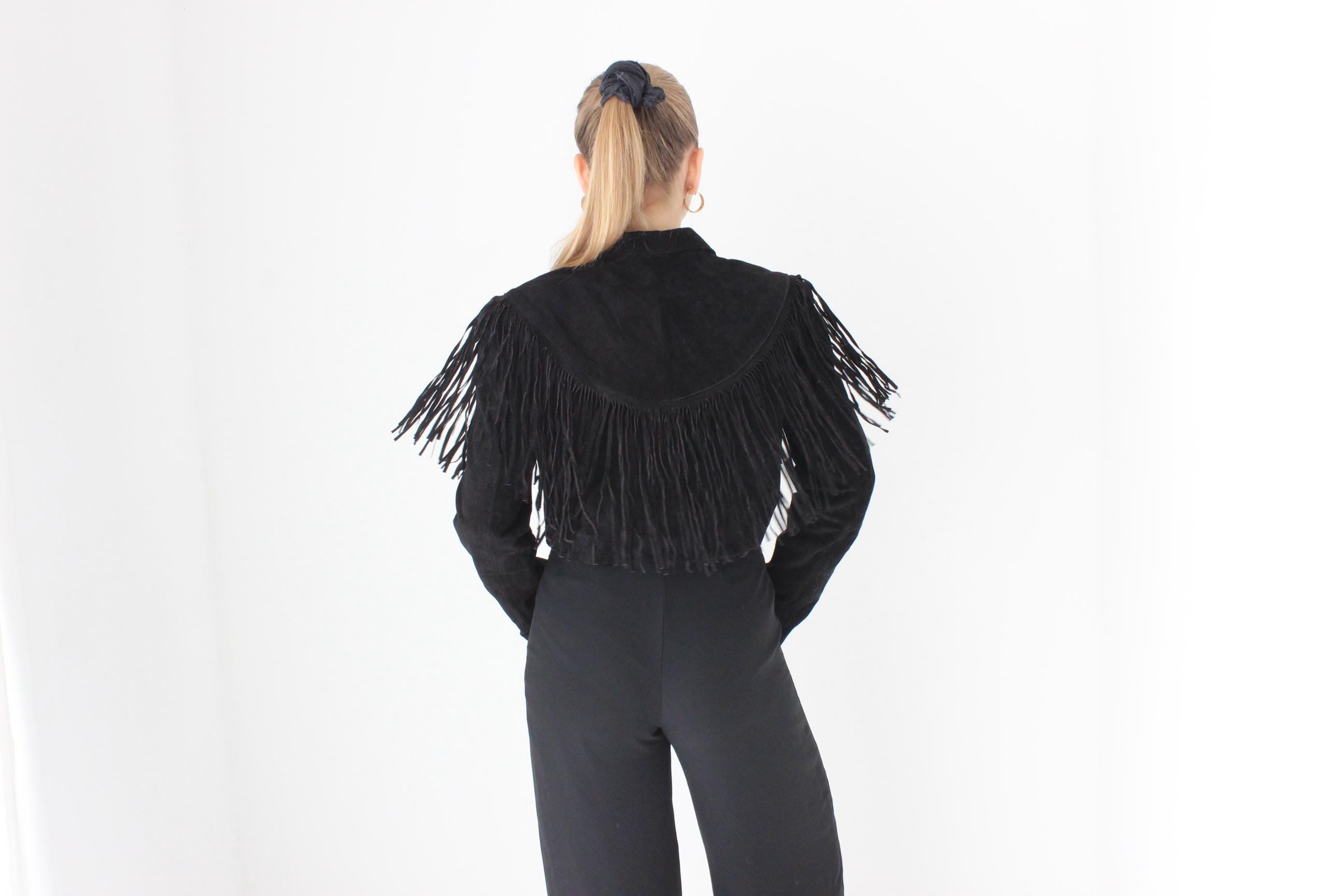 80s Fringed Suede Cropped Western Bomber