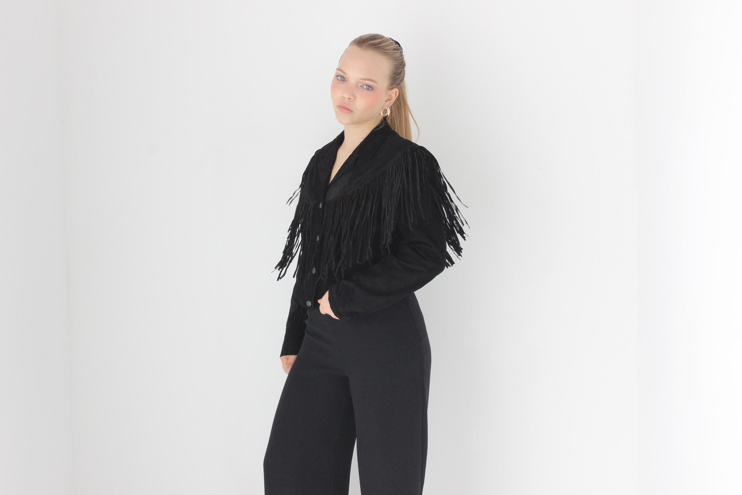 80s Fringed Suede Cropped Western Bomber