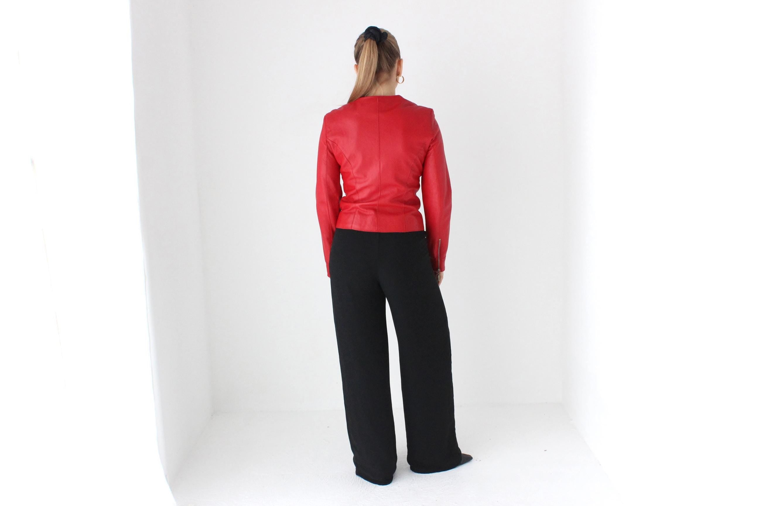 Y2K Sexy Red Zip Front Fitted Leather Jacket