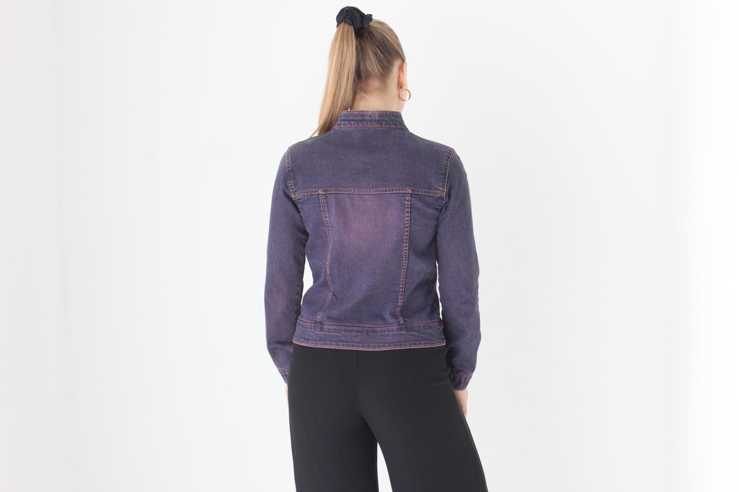 Y2K Charlie's Angels Era Purple Denim Zip Up Moto Jacket