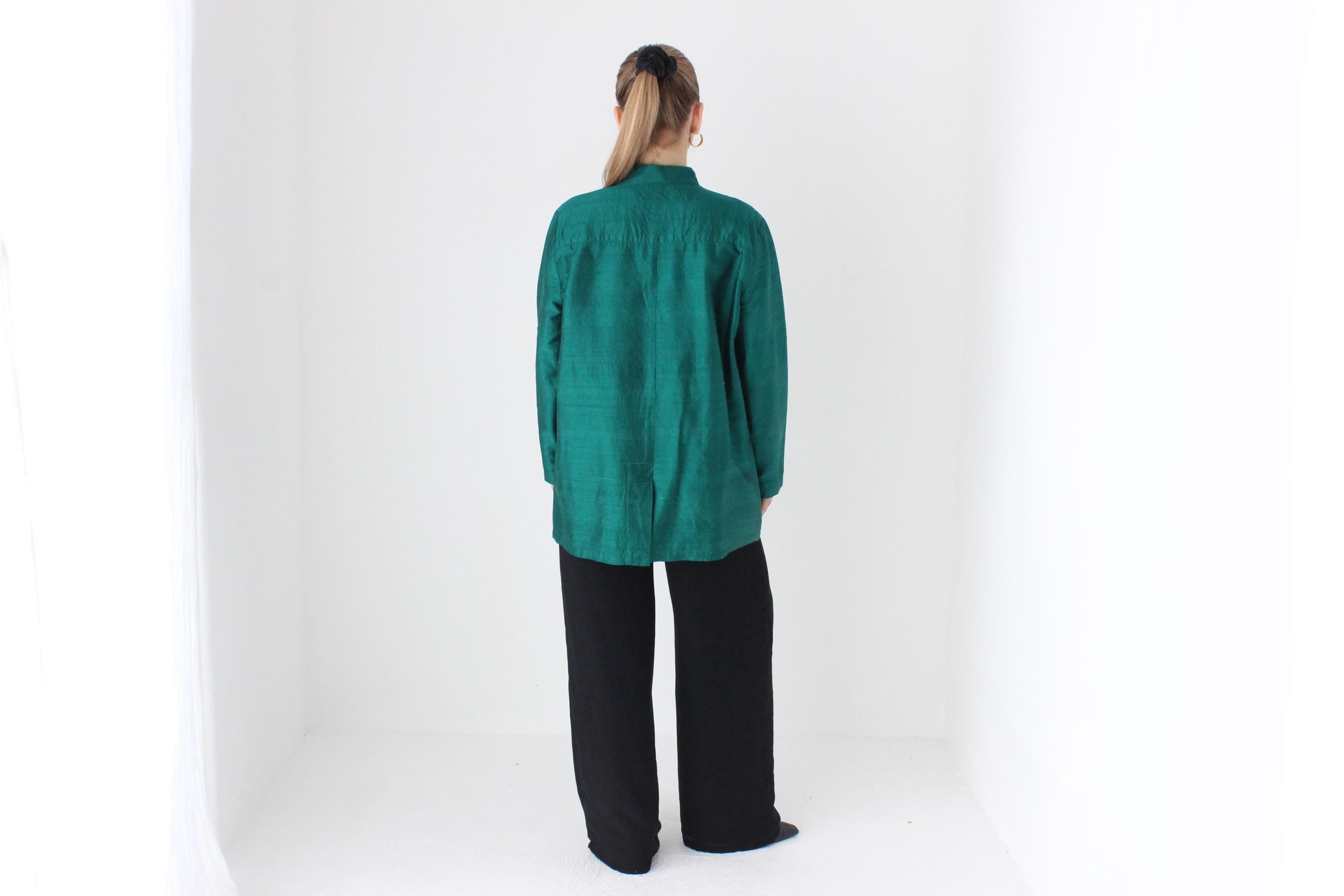 Magical 90s VON TROSKA Raw Woven Silk Mandarin Collar Jacket