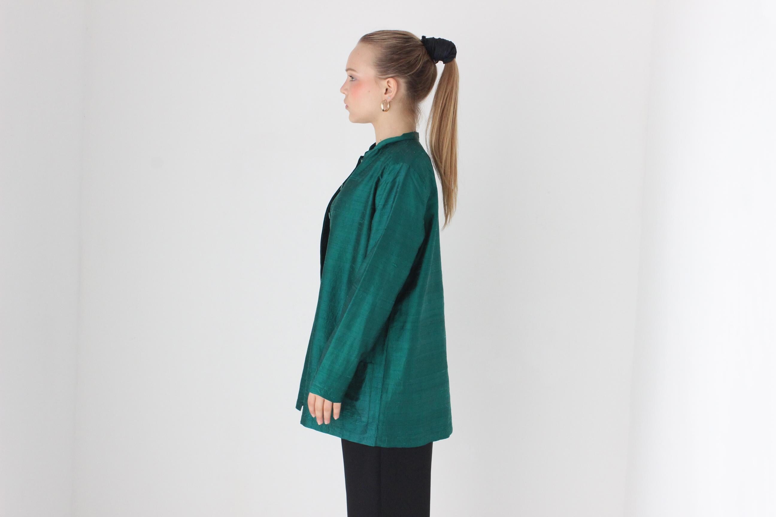 Magical 90s VON TROSKA Raw Woven Silk Mandarin Collar Jacket