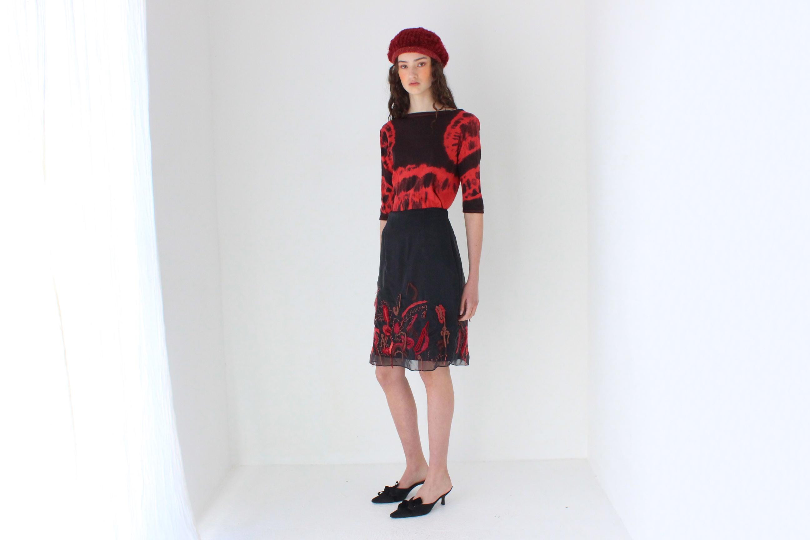 FRENCH COLLECTION Y2K Organza Skirt w/ Abstract 3D Knit