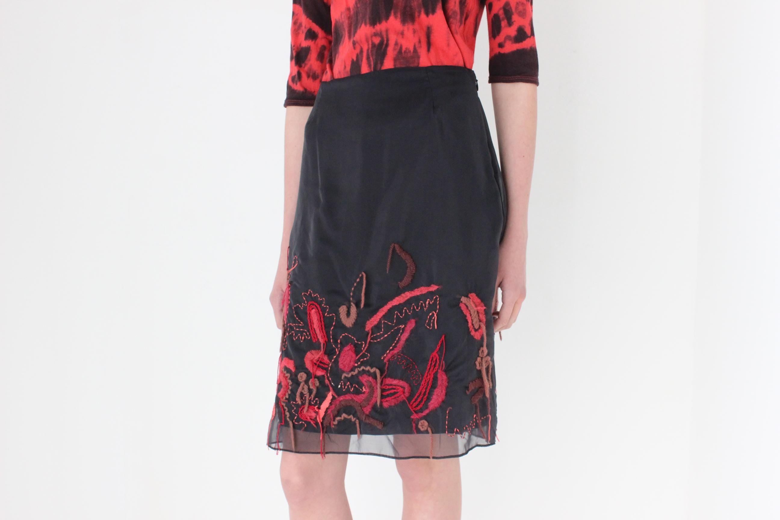 FRENCH COLLECTION Y2K Organza Skirt w/ Abstract 3D Knit