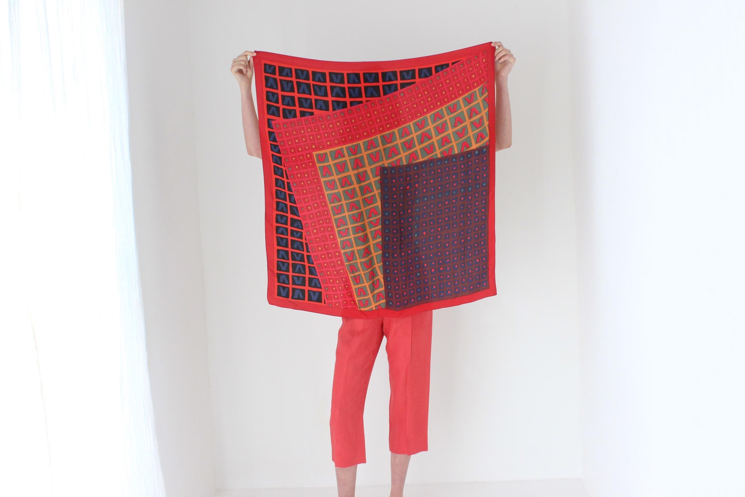 FRENCH COLLECTION 80s Abstract Silk Scarf