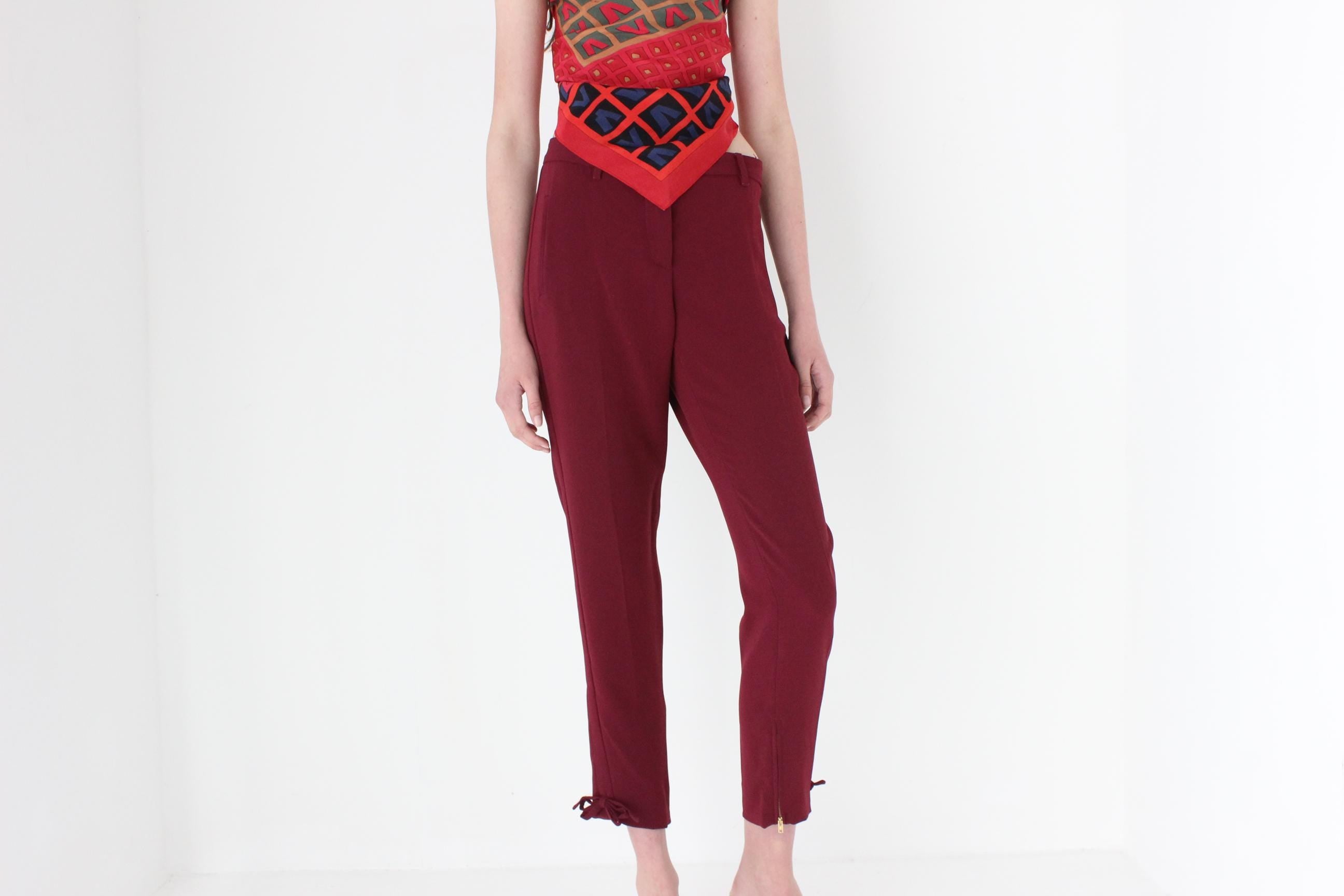 FRENCH COLLECTION 2010s Miu Miu Mulberry Trousers w/ Ankle Bows