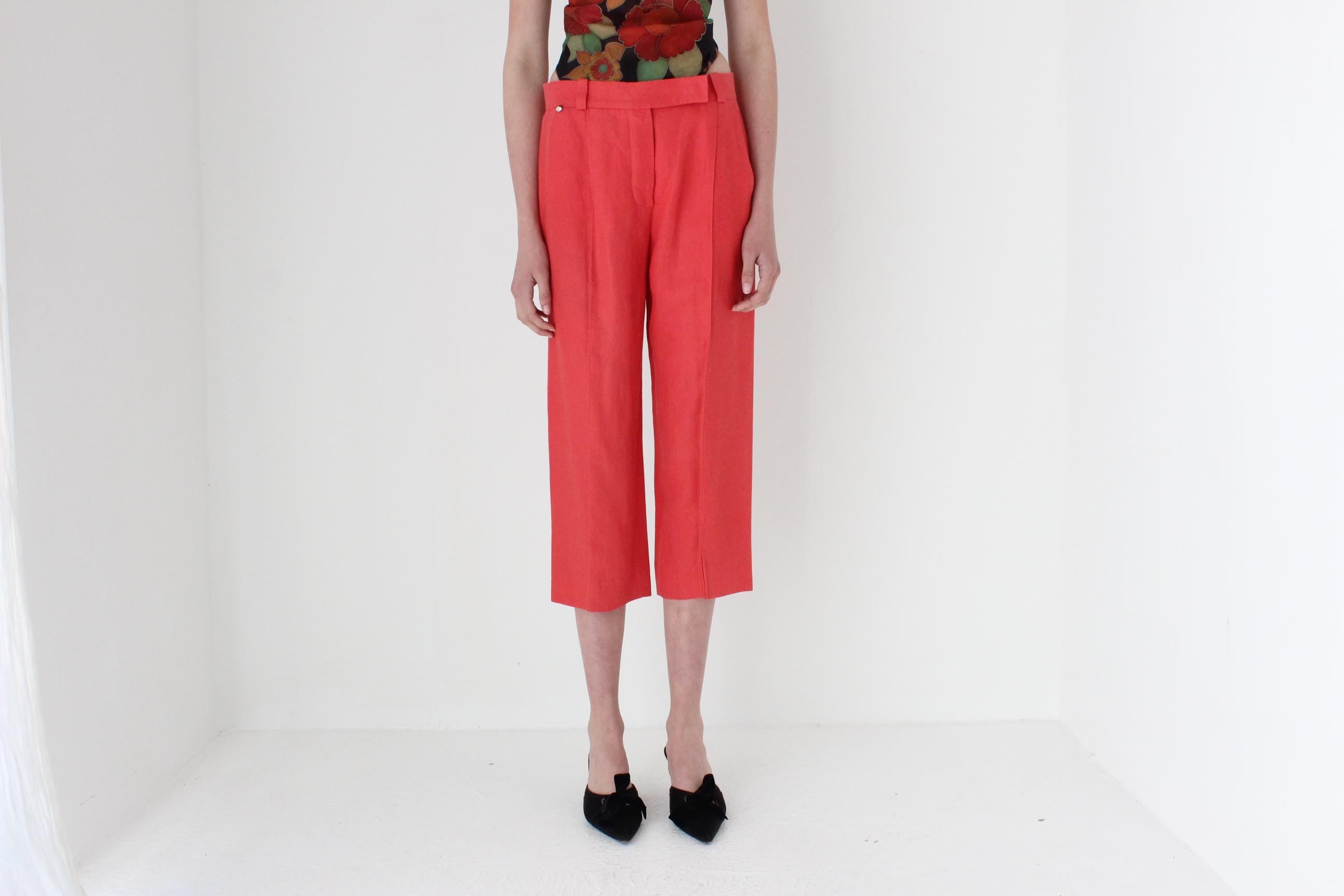 FRENCH COLLECTION 80s Sonia Rykiel Coral Linen Cropped Trousers