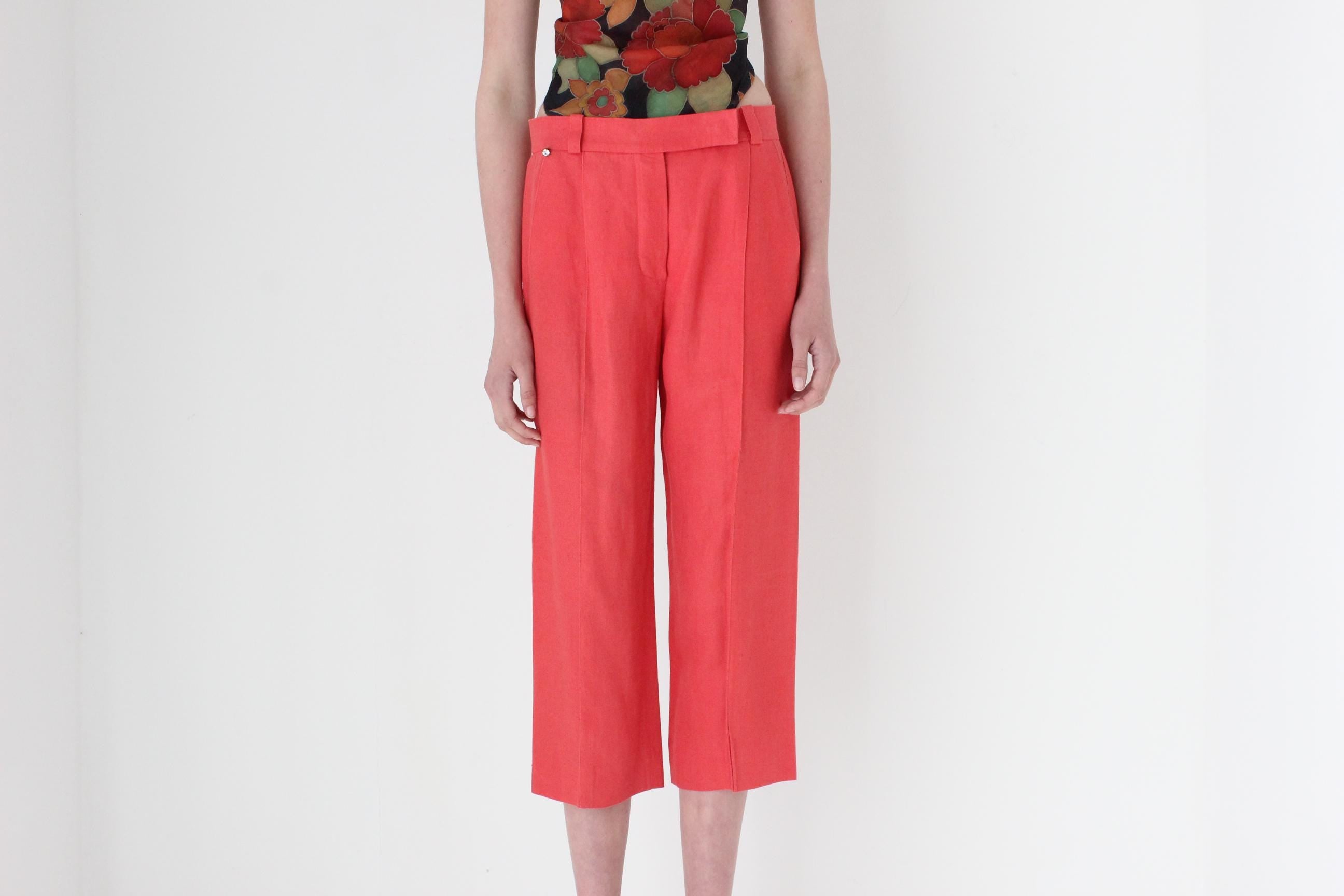 FRENCH COLLECTION 80s Sonia Rykiel Coral Linen Cropped Trousers