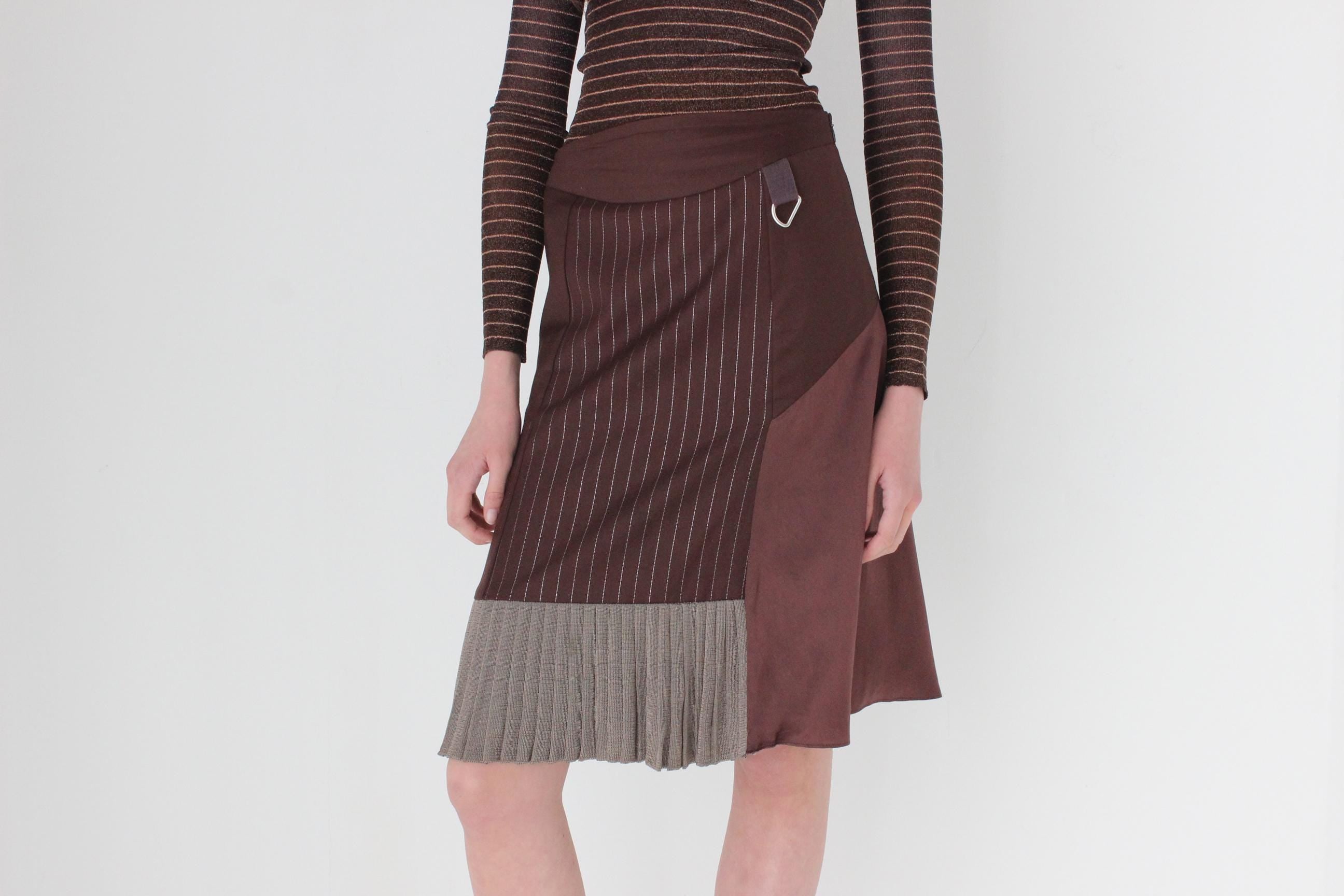 FRENCH COLLECTION 90s Christian Lacroix Chocolate 'Mixed Media' Kilt Skirt