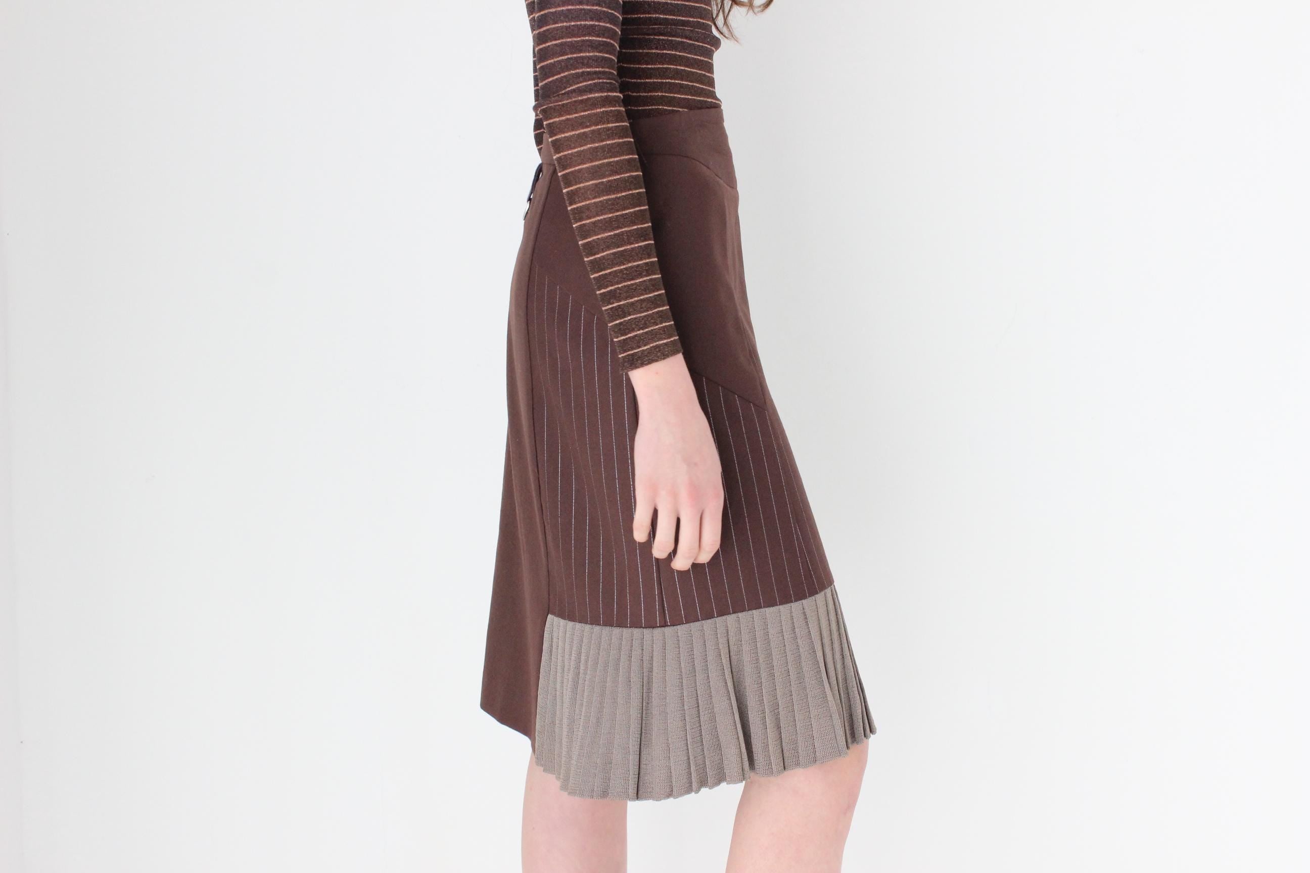 FRENCH COLLECTION 90s Christian Lacroix Chocolate 'Mixed Media' Kilt Skirt