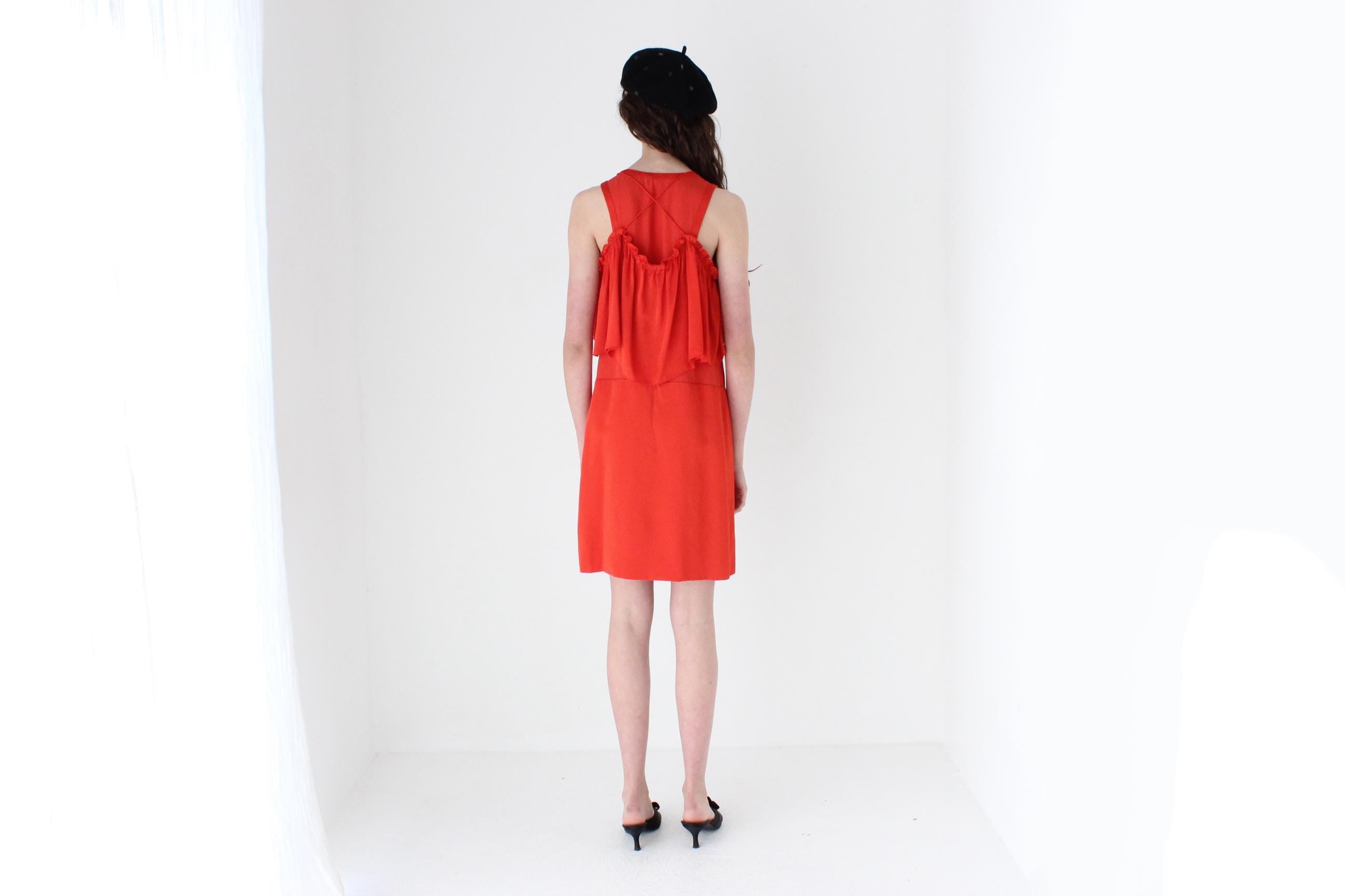 FRENCH COLLECTION 2000s Sonia Rykiel Layered Coral Ruffle Dress