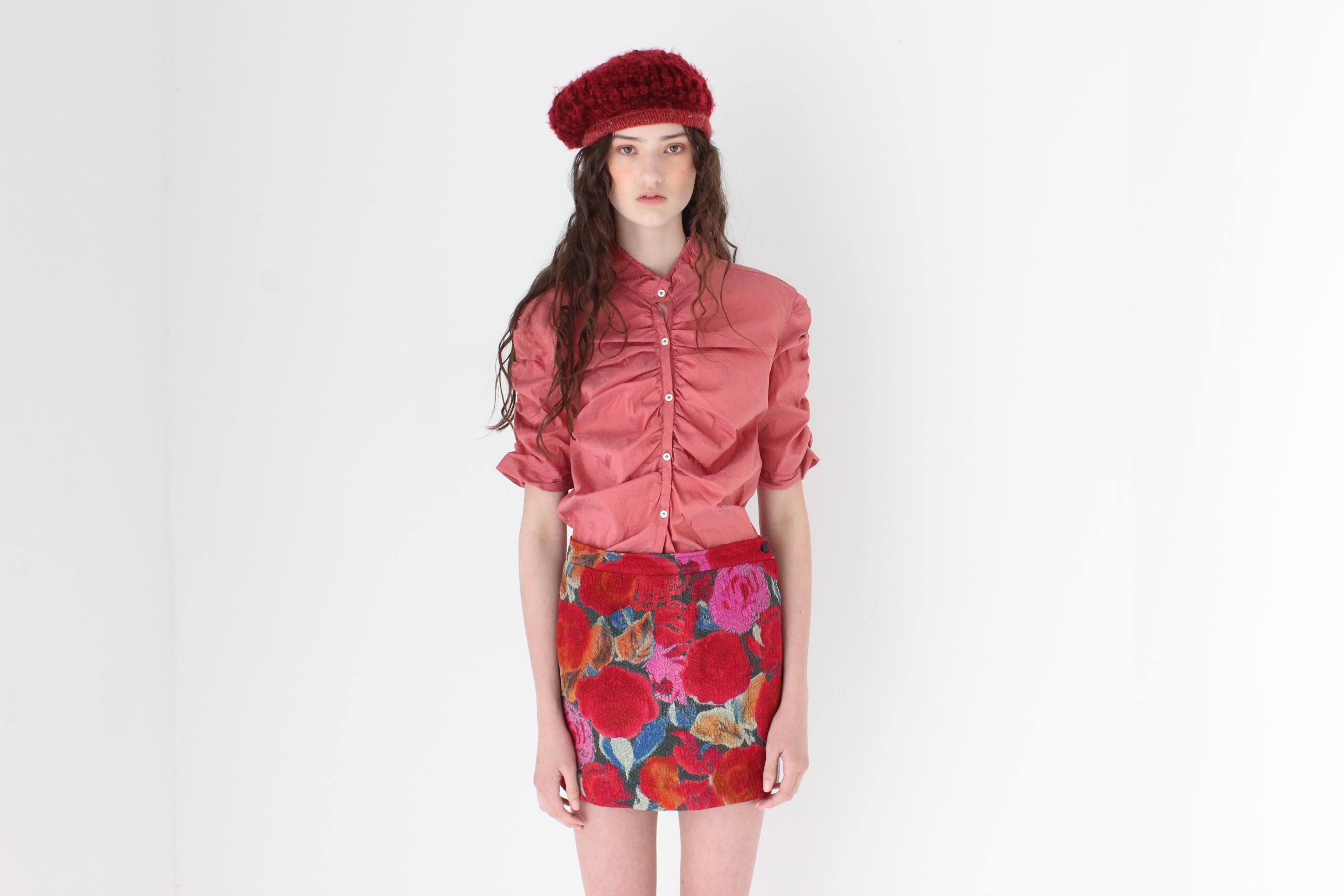 FRENCH COLLECTION 2000s Italian Silk Textural Ruched Blouse