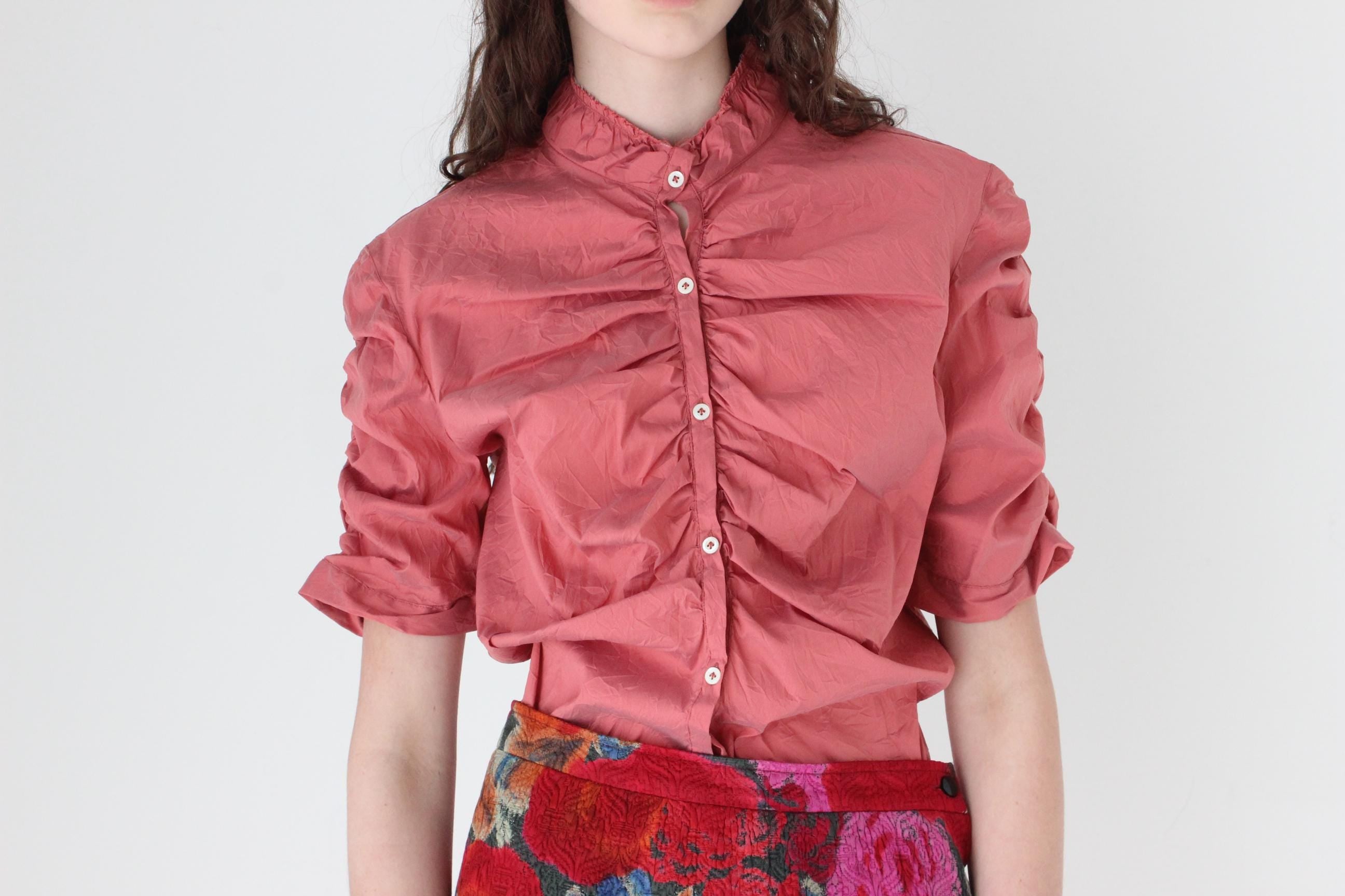 FRENCH COLLECTION 2000s Italian Silk Textural Ruched Blouse
