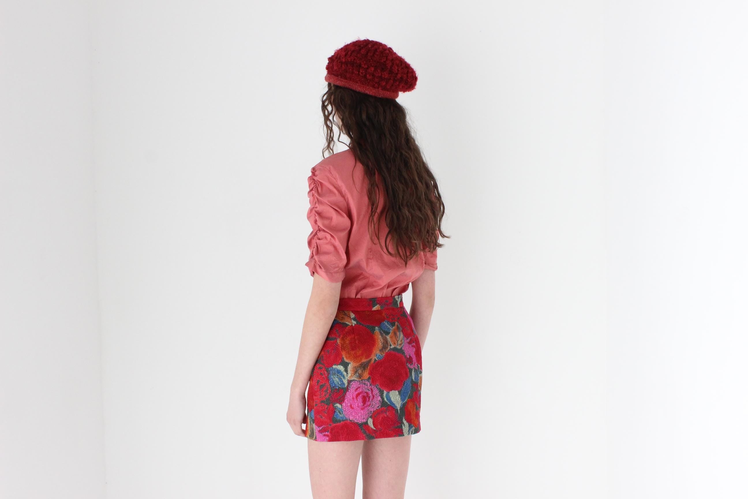 FRENCH COLLECTION 80s Emanuel Ungaro Parallele Quilted Silk Floral Mini Skirt