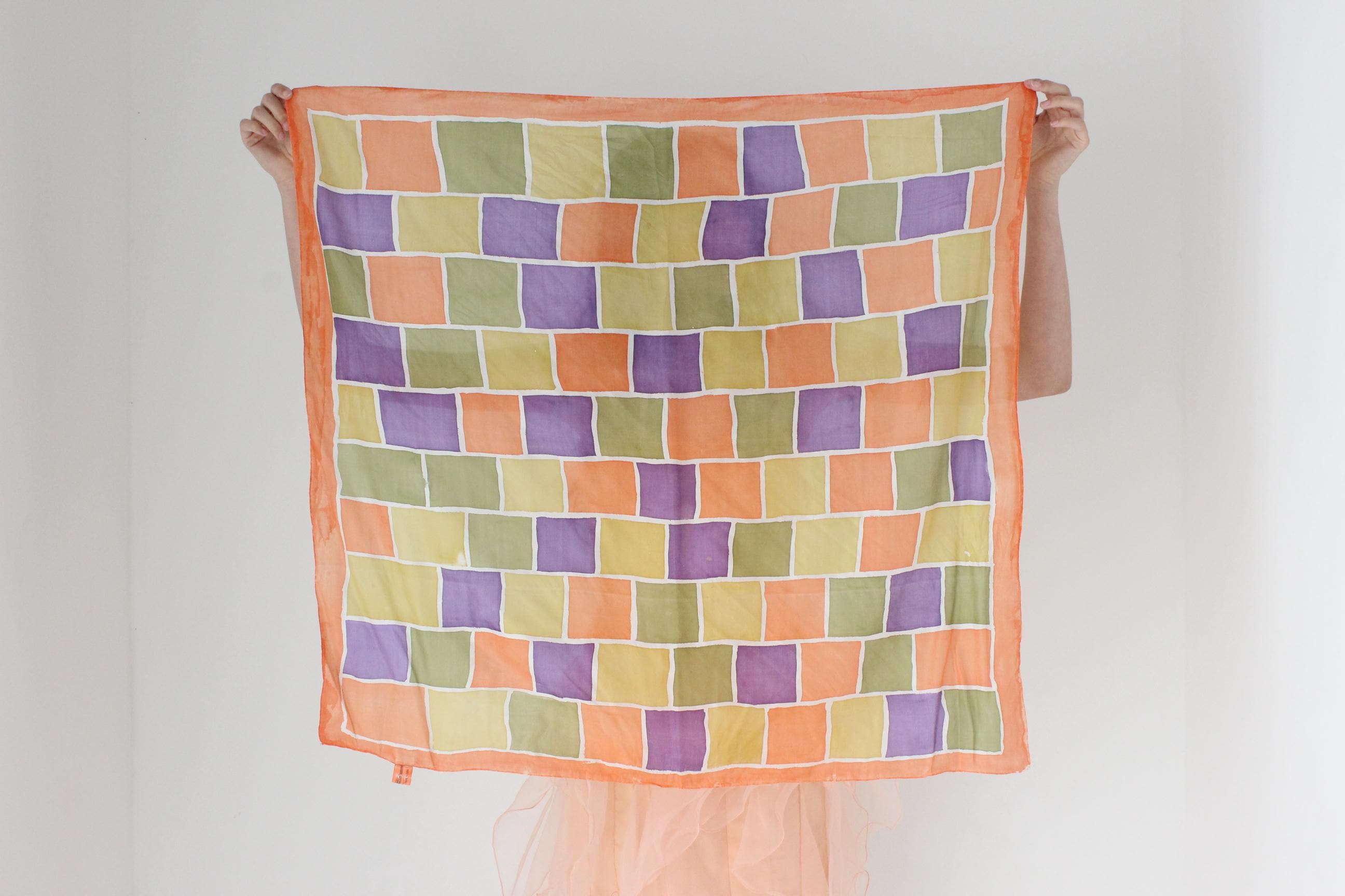 FRENCH COLLECTION 80s Geometric Candy Coloured Silk Scarf
