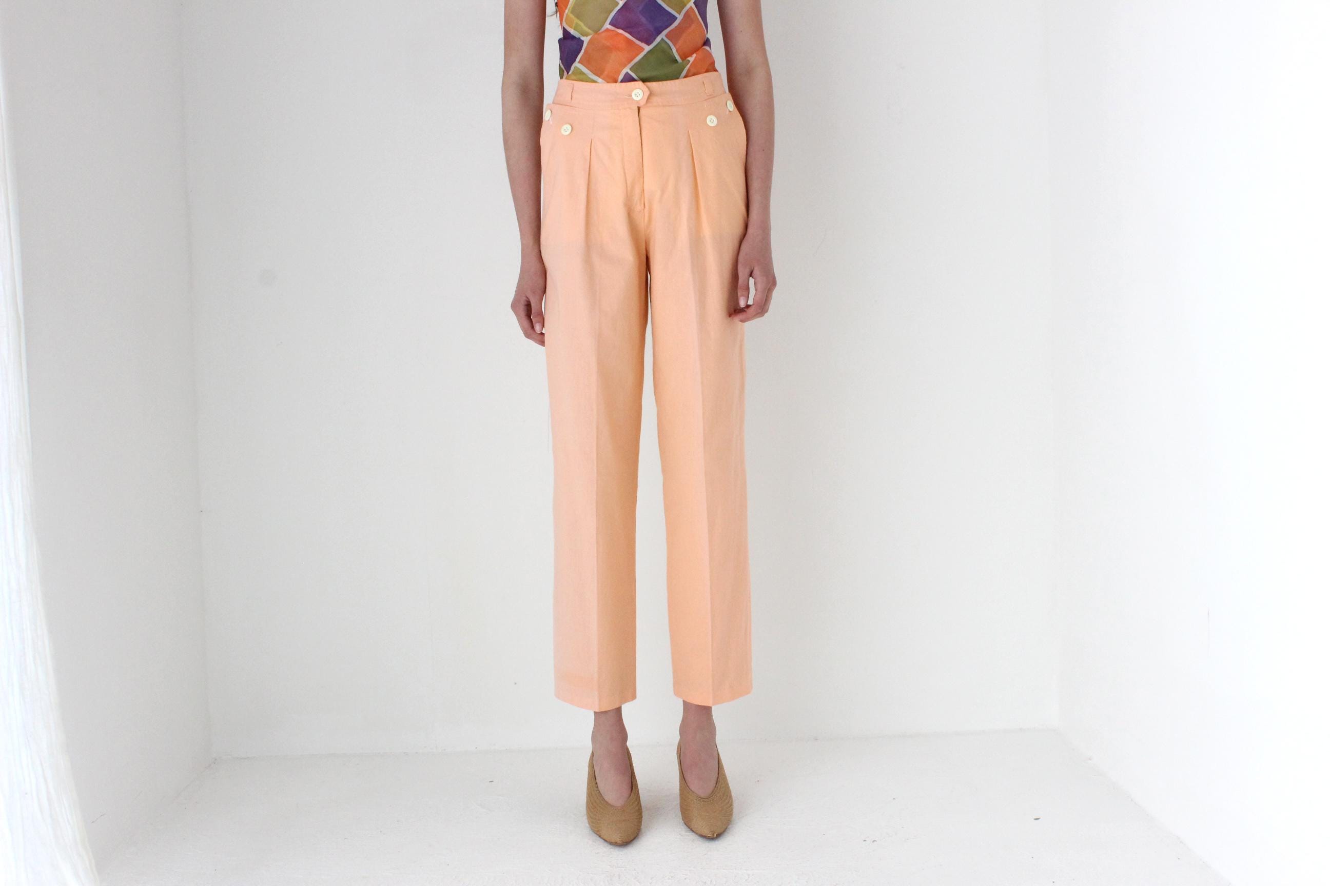 FRENCH COLLECTION 80s Pastel Sherbet Cotton High Waist Trousers