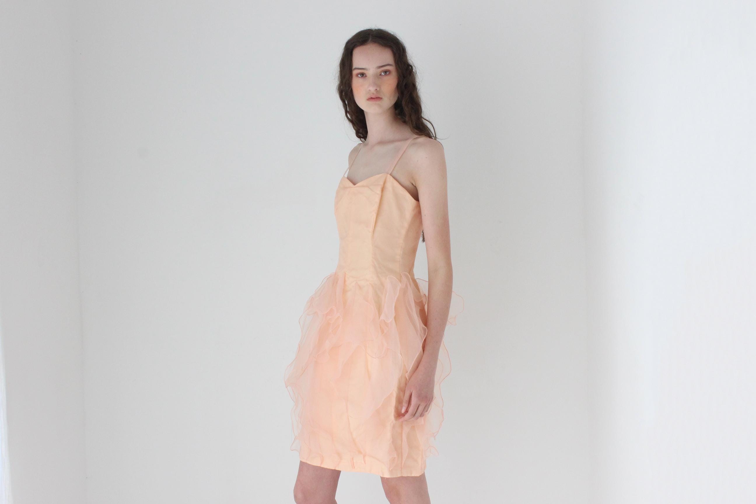 FRENCH COLLECTION 80s Pastel Organza Drop Waist Jellyfish Ruffle Dress
