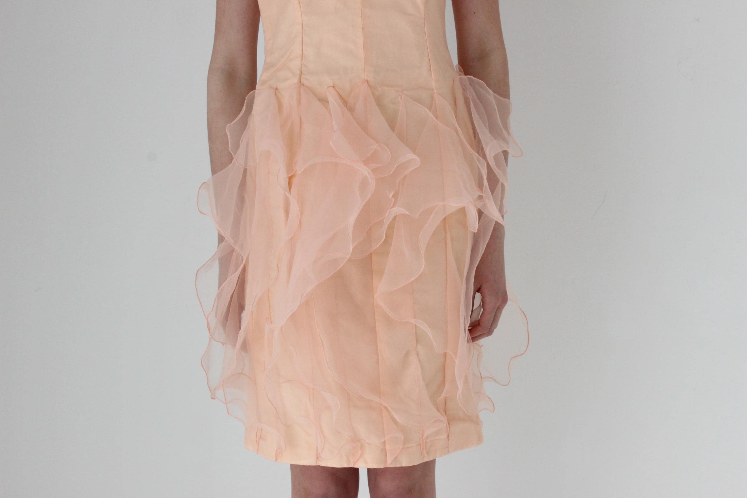 FRENCH COLLECTION 80s Pastel Organza Drop Waist Jellyfish Ruffle Dress