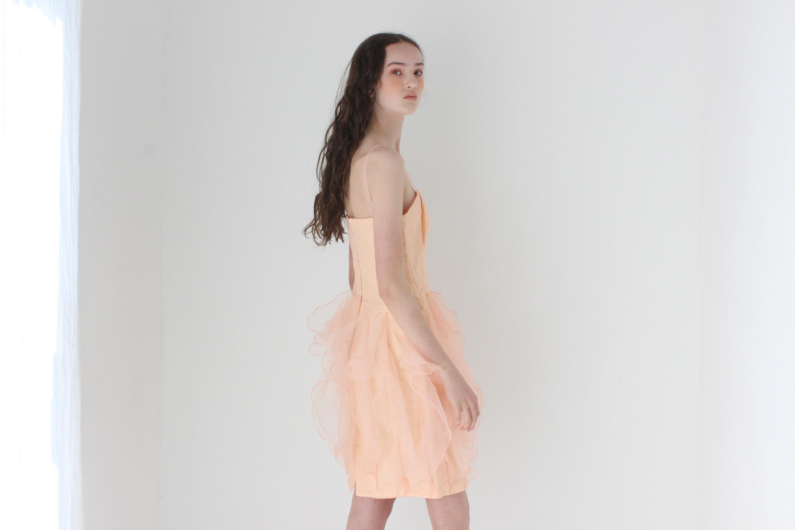 FRENCH COLLECTION 80s Pastel Organza Drop Waist Jellyfish Ruffle Dress