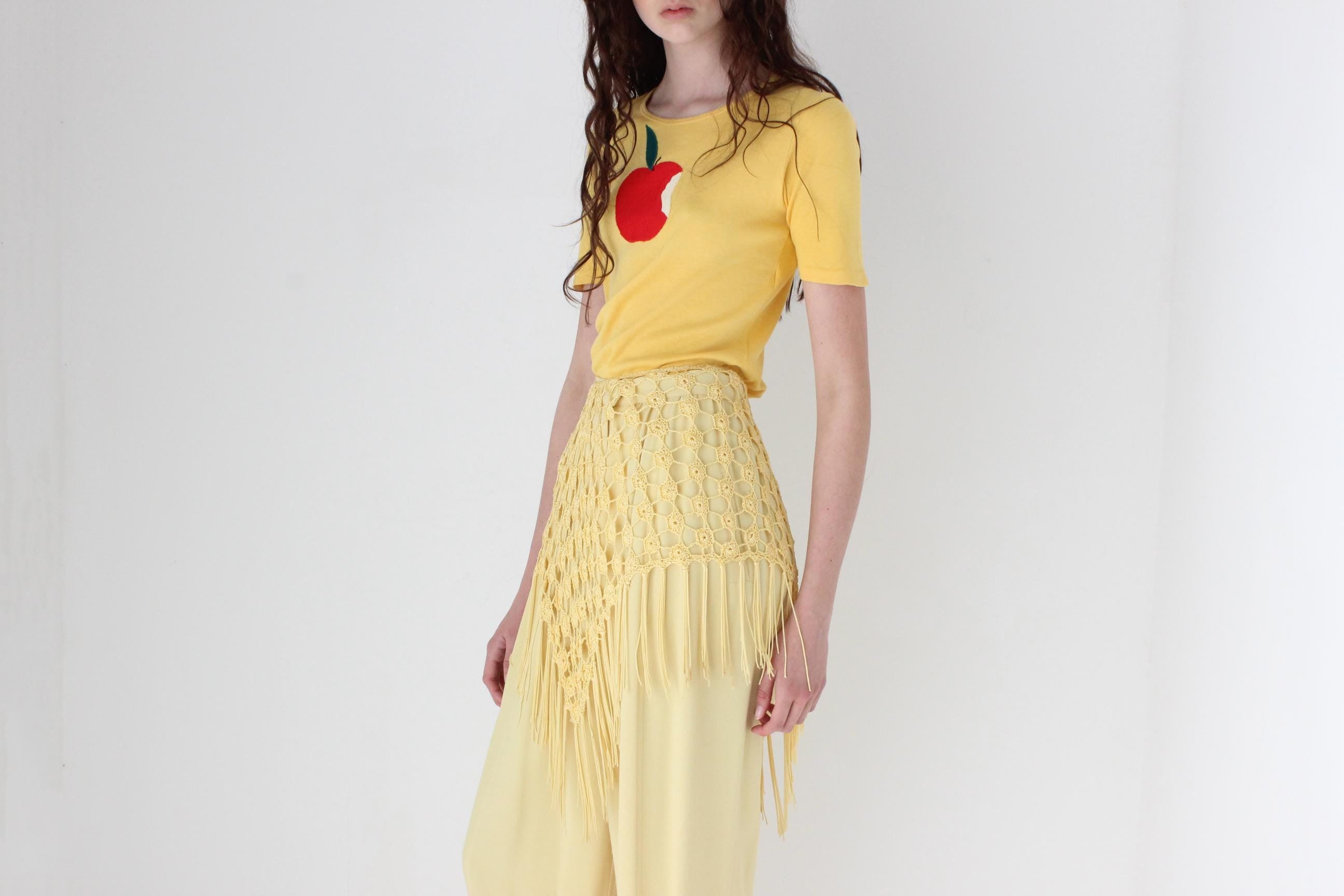 FRENCH COLLECTION Y2K Crochet & Fringe Skirt or Layering Piece