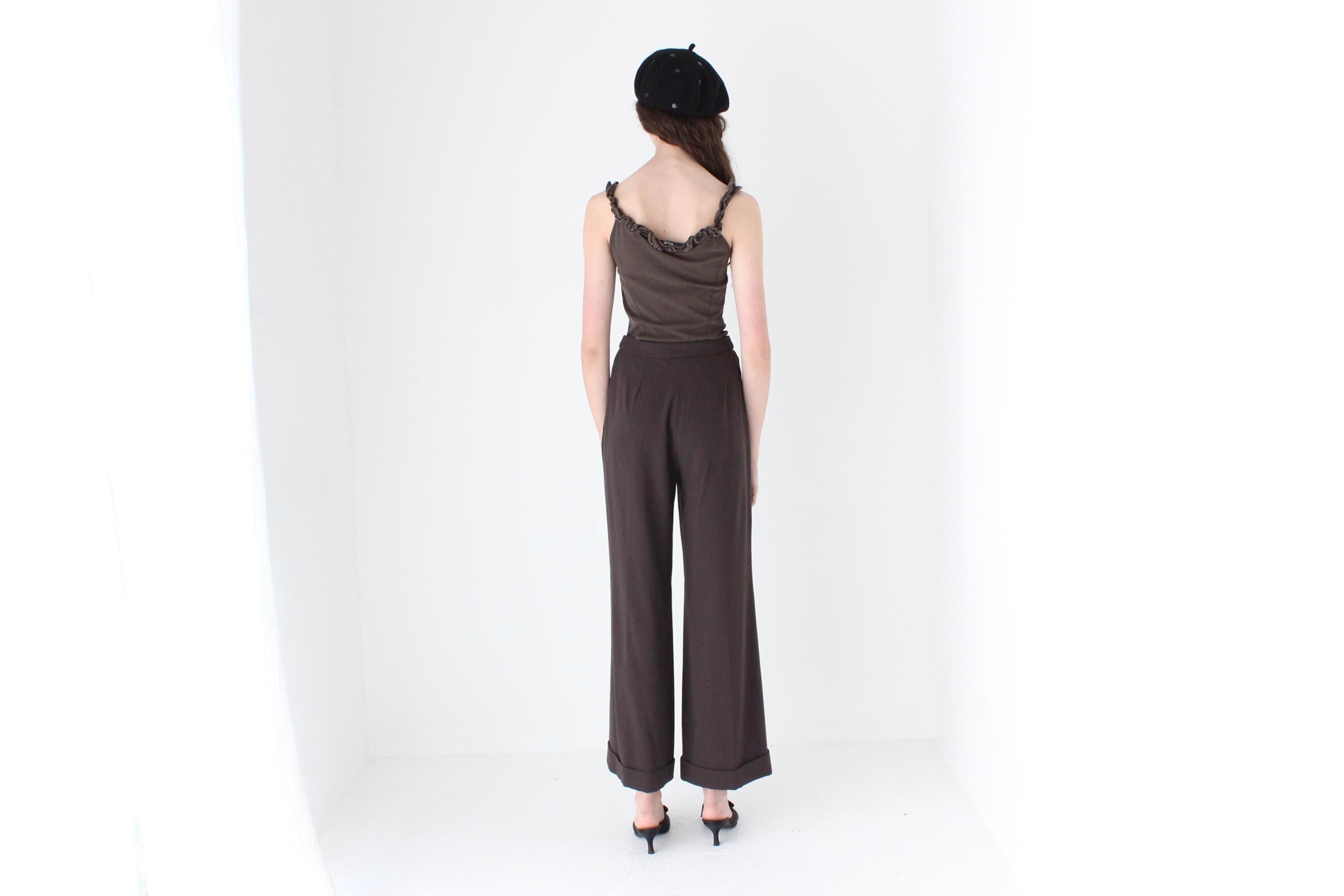 FRENCH COLLECTION 90s Christian Lacroix Pure Wool Chocolate Wide Leg Trousers