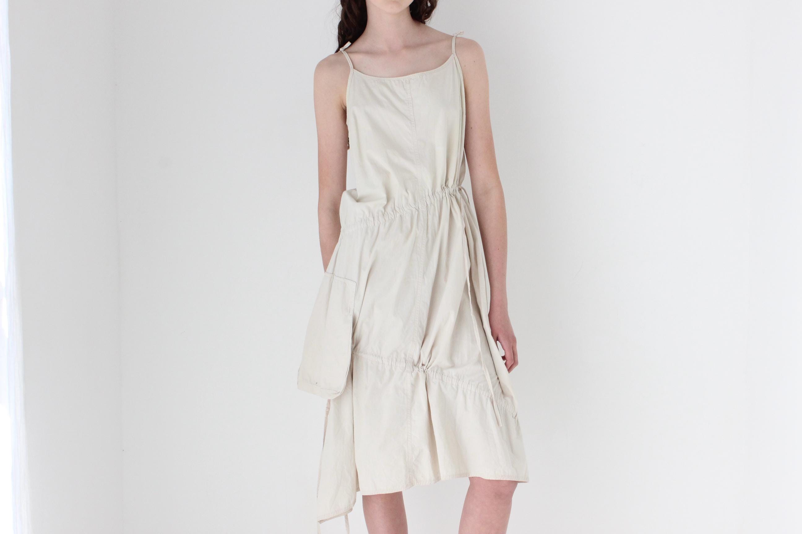 FRENCH COLLECTION Y2K Utilitarian Cotton Cargo Pocket & Drawstring Dress
