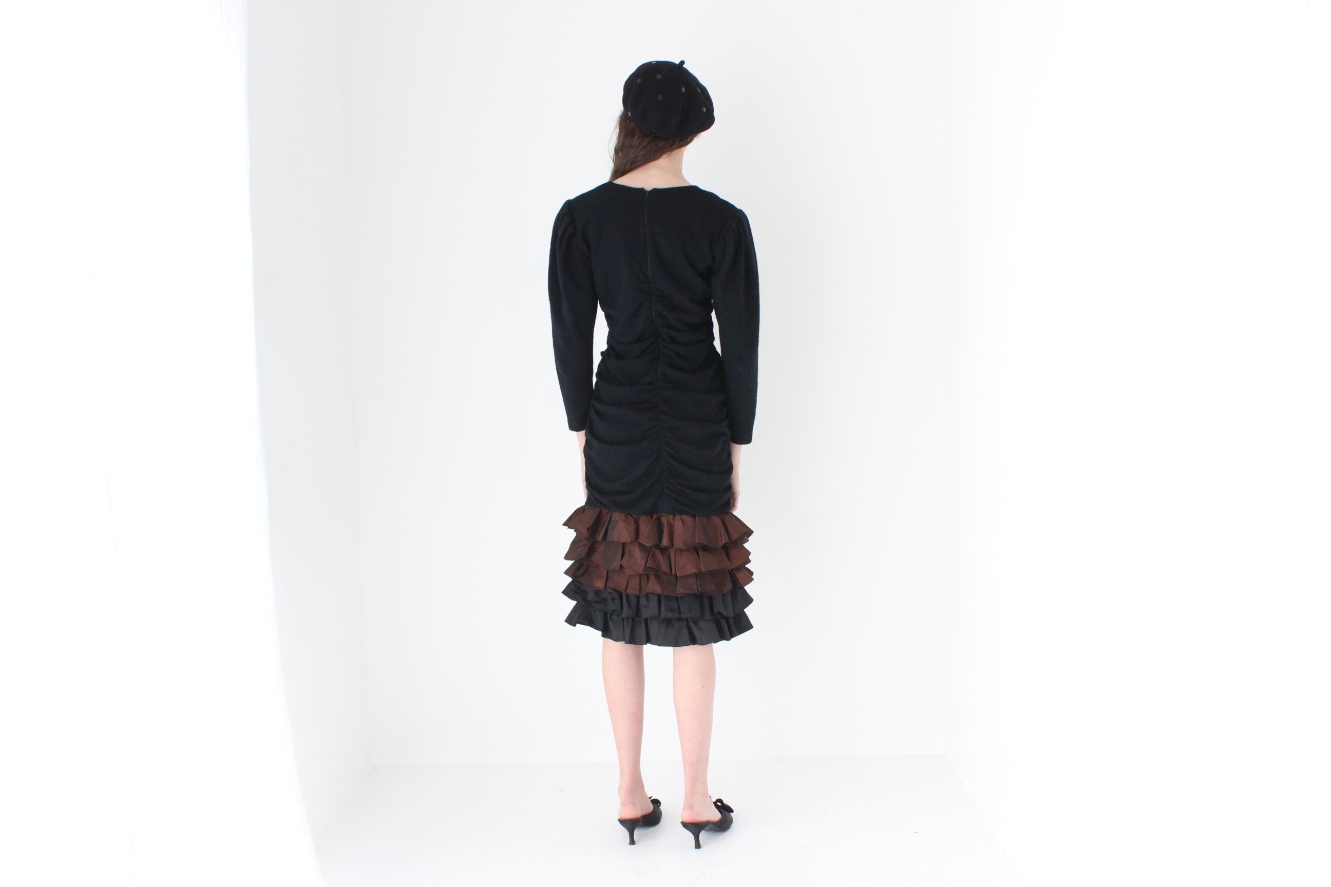 FRENCH COLLECTION 80s Italian Vintage Taffeta Ruffle Dress