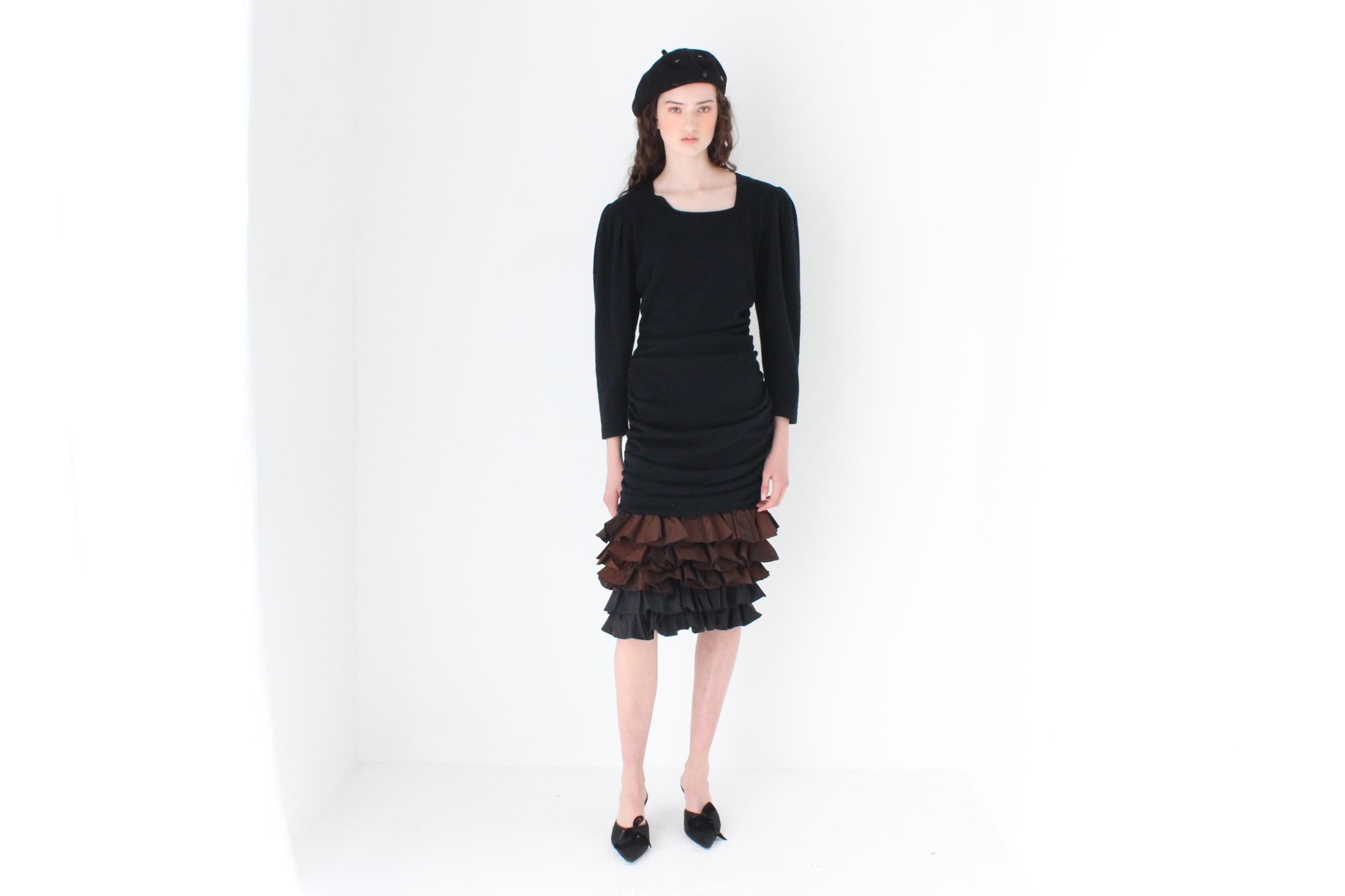 FRENCH COLLECTION 80s Italian Vintage Taffeta Ruffle Dress