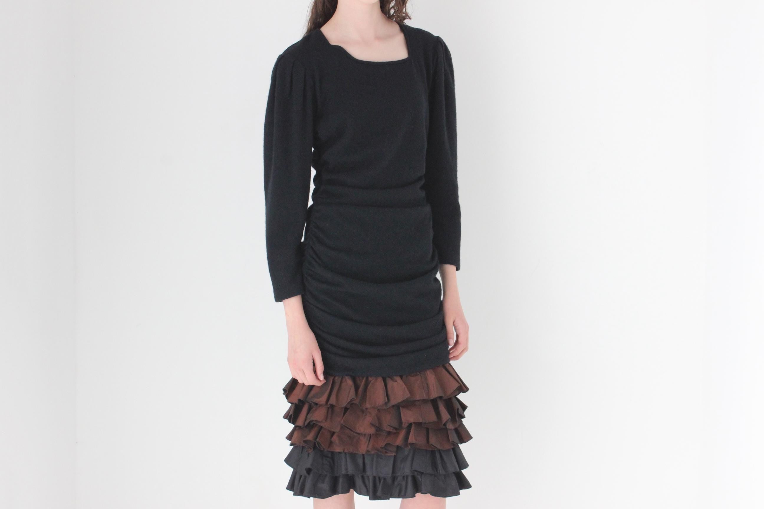 FRENCH COLLECTION 80s Italian Vintage Taffeta Ruffle Dress