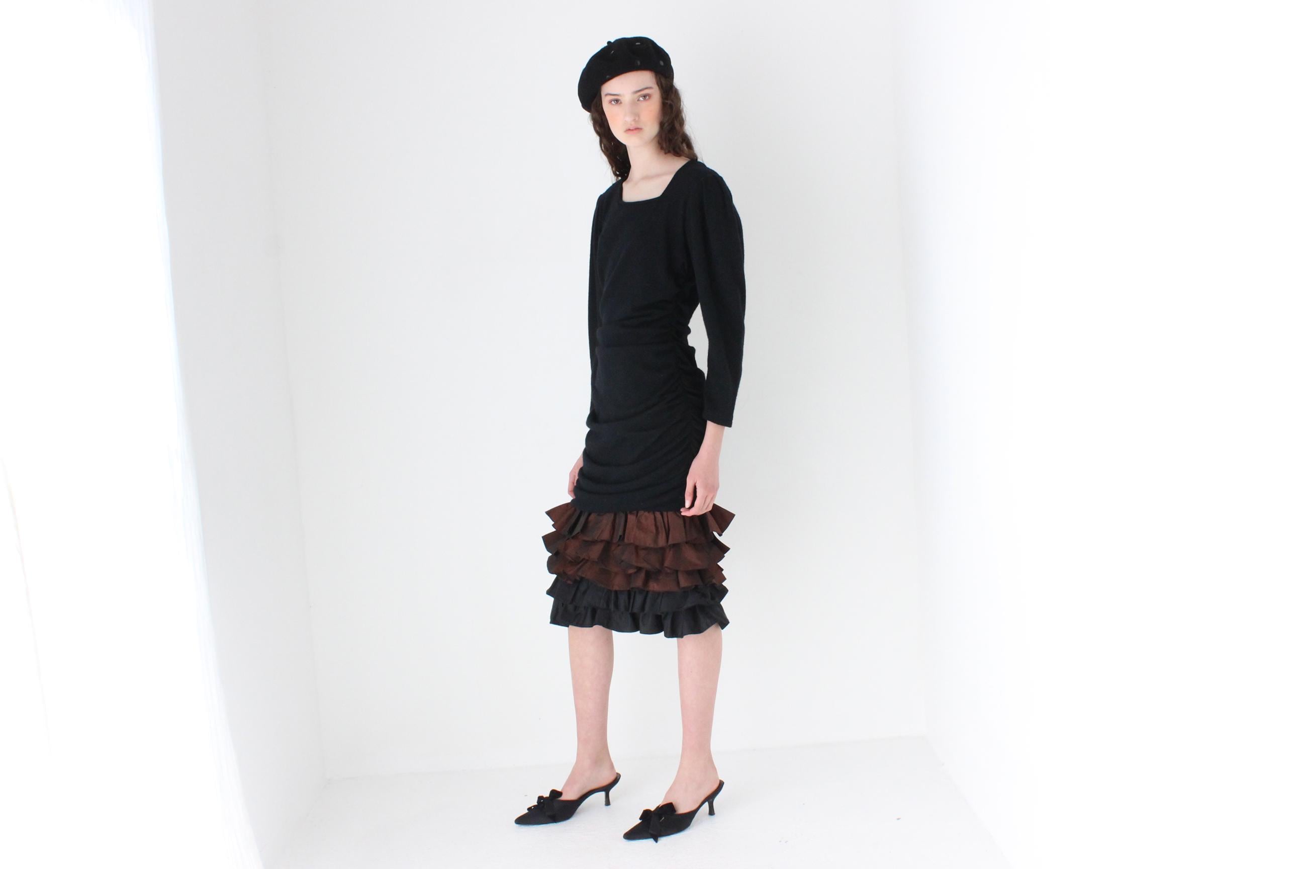 FRENCH COLLECTION 80s Italian Vintage Taffeta Ruffle Dress