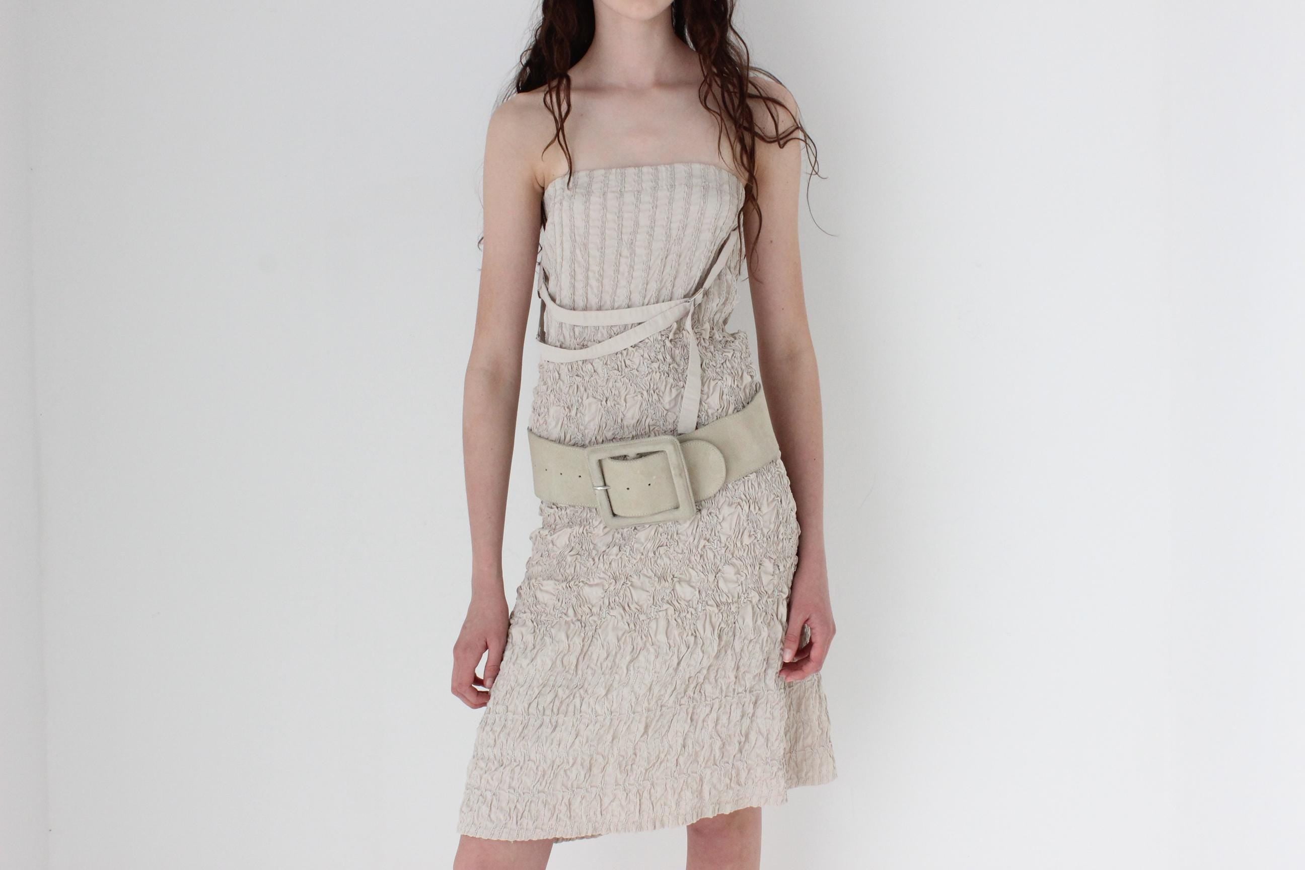 FRENCH COLLECTION 80s Beige Suede Belt w/ Oversized Buckle