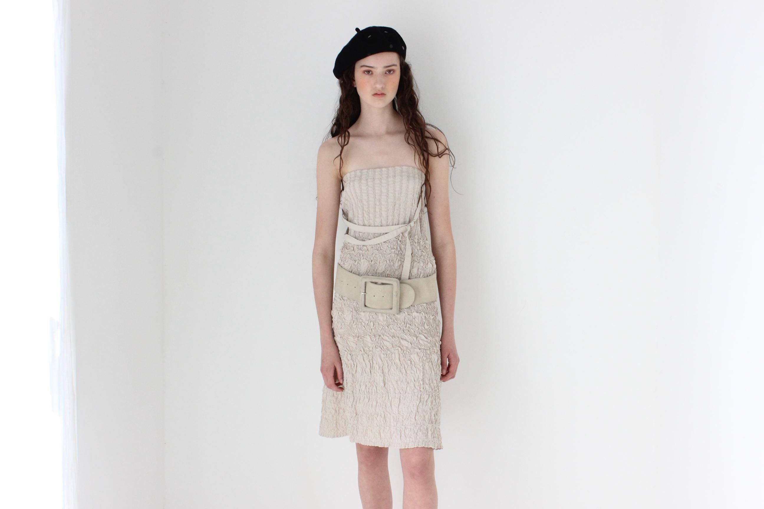 FRENCH COLLECTION 80s Beige Suede Belt w/ Oversized Buckle