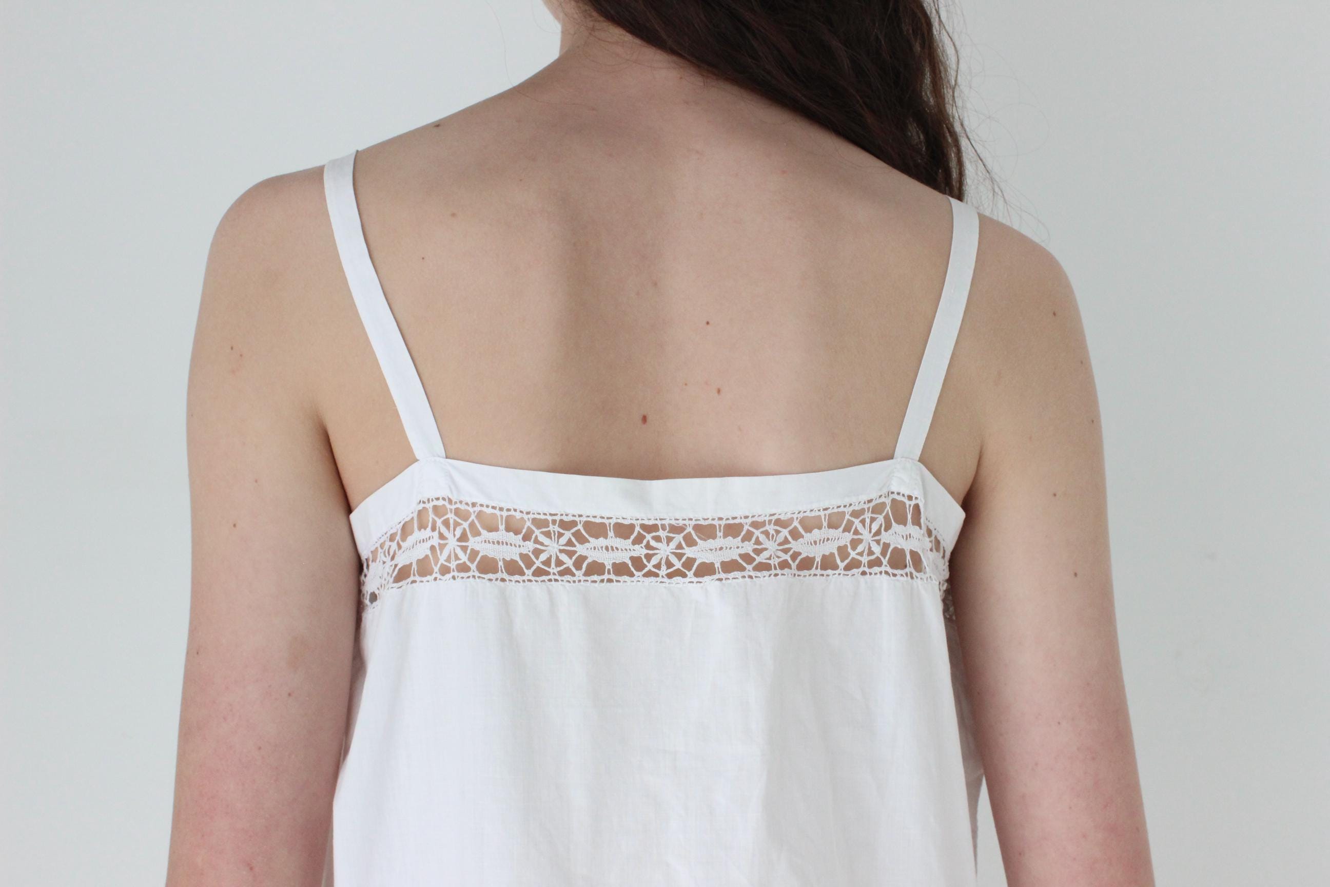 FRENCH COLLECTION Antique Provincial Cotton Dress w/ Handmade Crochet Lace