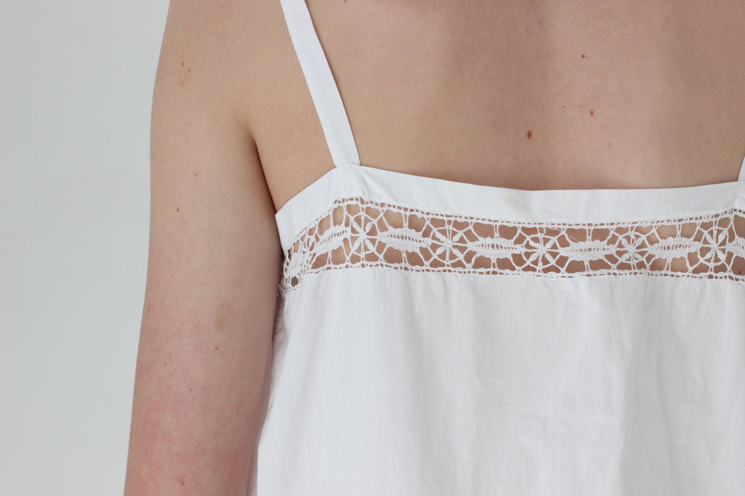 FRENCH COLLECTION Antique Provincial Cotton Dress w/ Handmade Crochet Lace